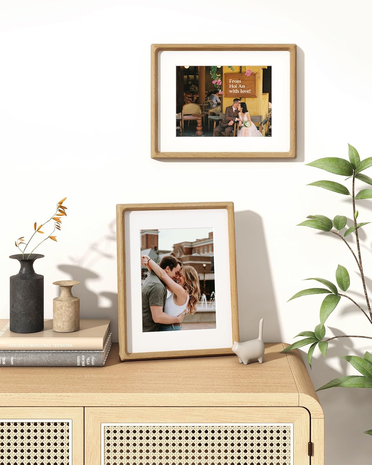 8.5x11 Picture Frame USA-Sourced Natural Oak Solid Wood Photo Frame Handcrafted Rounded Corner Wooden Frame with Real Glass Display Photos 6x8 with Mat or 8.5x11 Without Mat