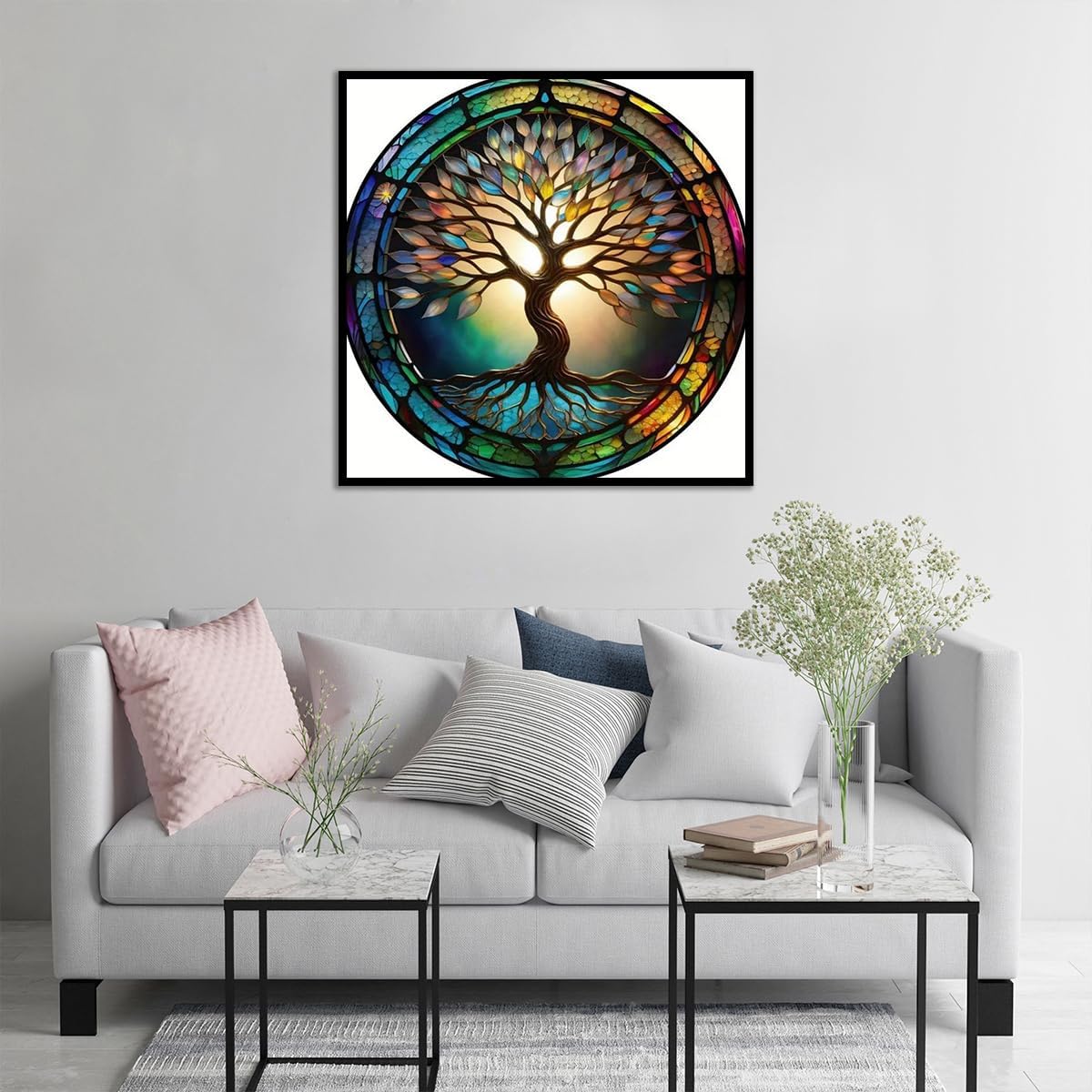 5D Tree of Life Diamond Painting Kits for Adults – DIY Stained Glass Style Full Round Drill Diamond Art Painting, Crystal Rhinestone Craft Kit for Beginners Home Wall Decor 12x12 Inch