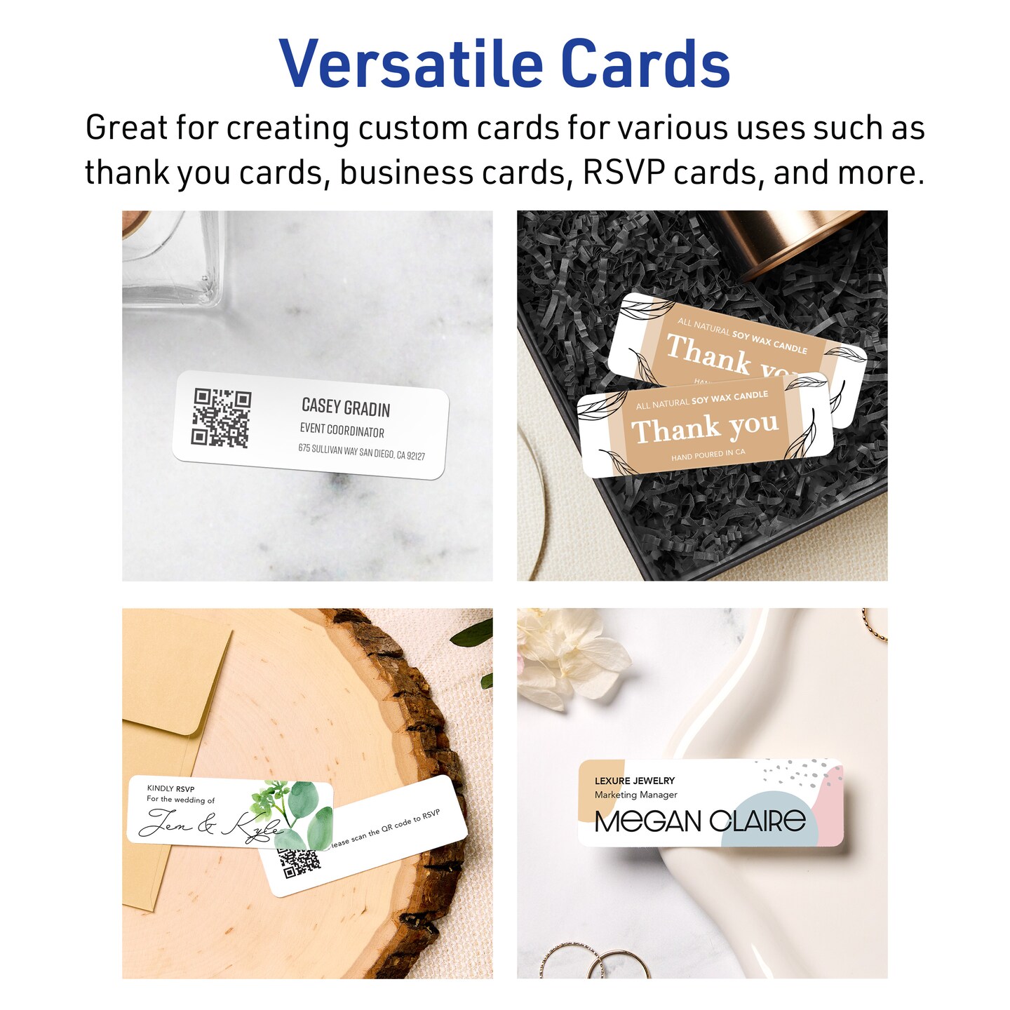 1&#x22; x 3&#x22; Rectangle Rounded Corners, Matte White Business Cards
