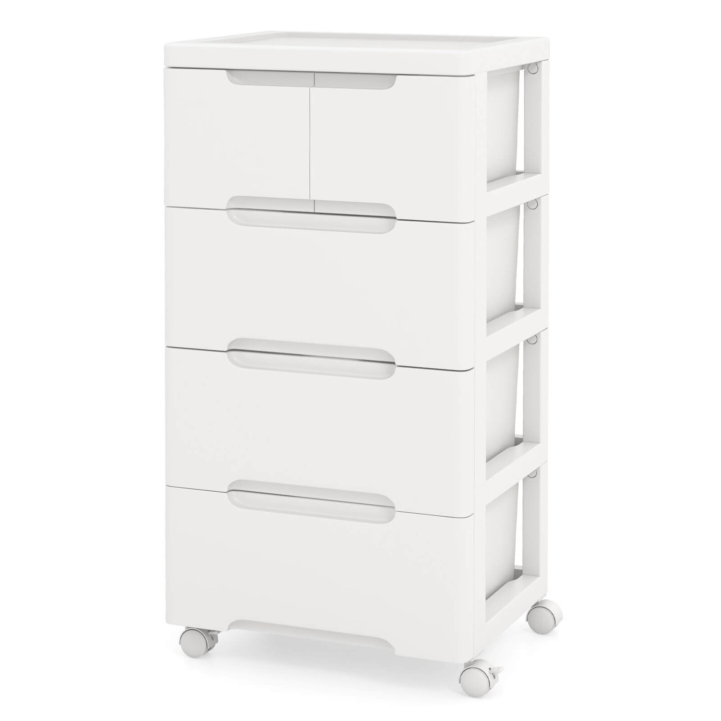 Costway 1/2 PCS 5-Drawer Plastic Rolling Storage Cart with 4 Universal Wheels Dresser Cabinet