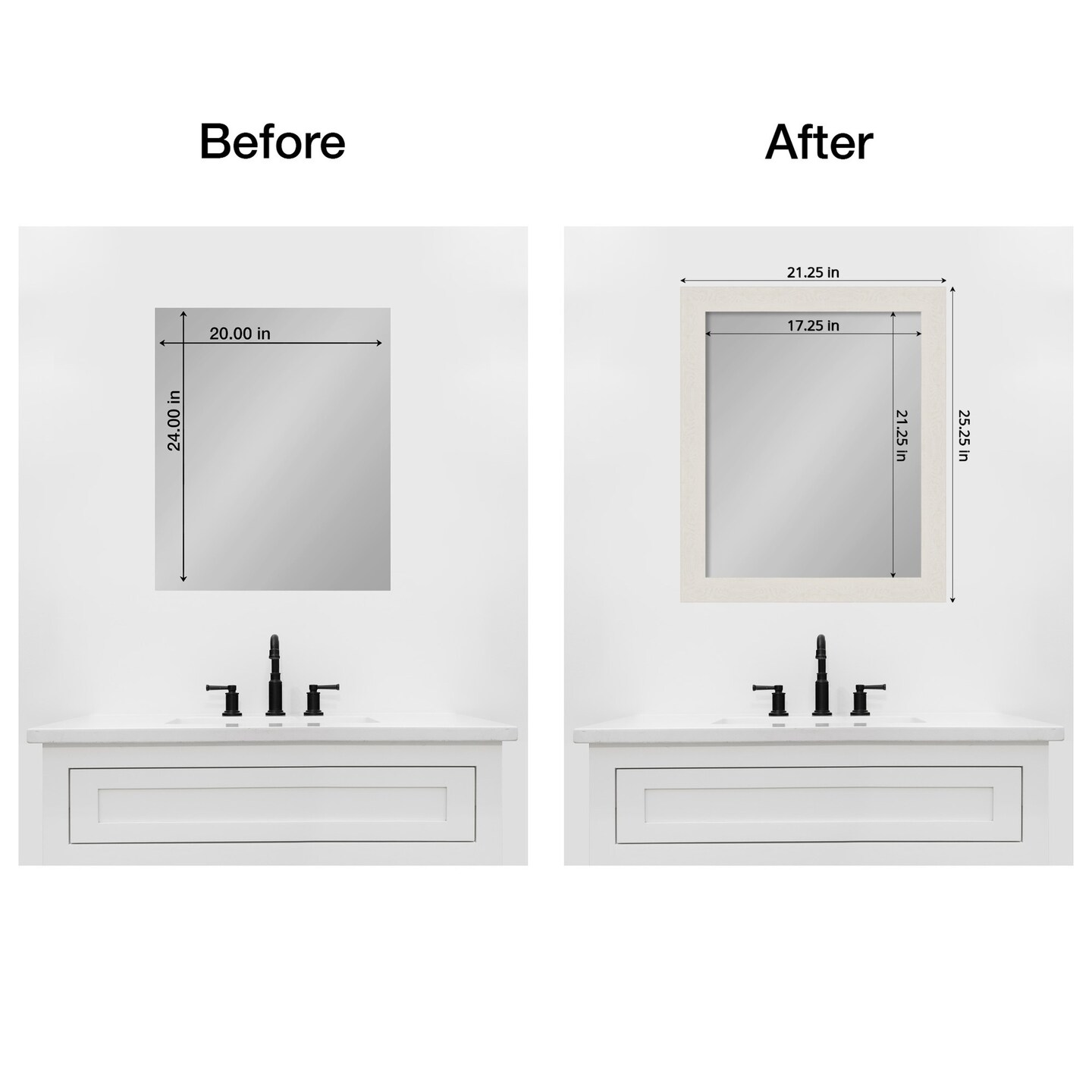 Amanti Art Mirror Makeover Bathroom Mirror Frame Border Kit - Fully Assembled Peel and Stick Frame - Mirror NOT Included - Rustic Plank Narrow Trim
