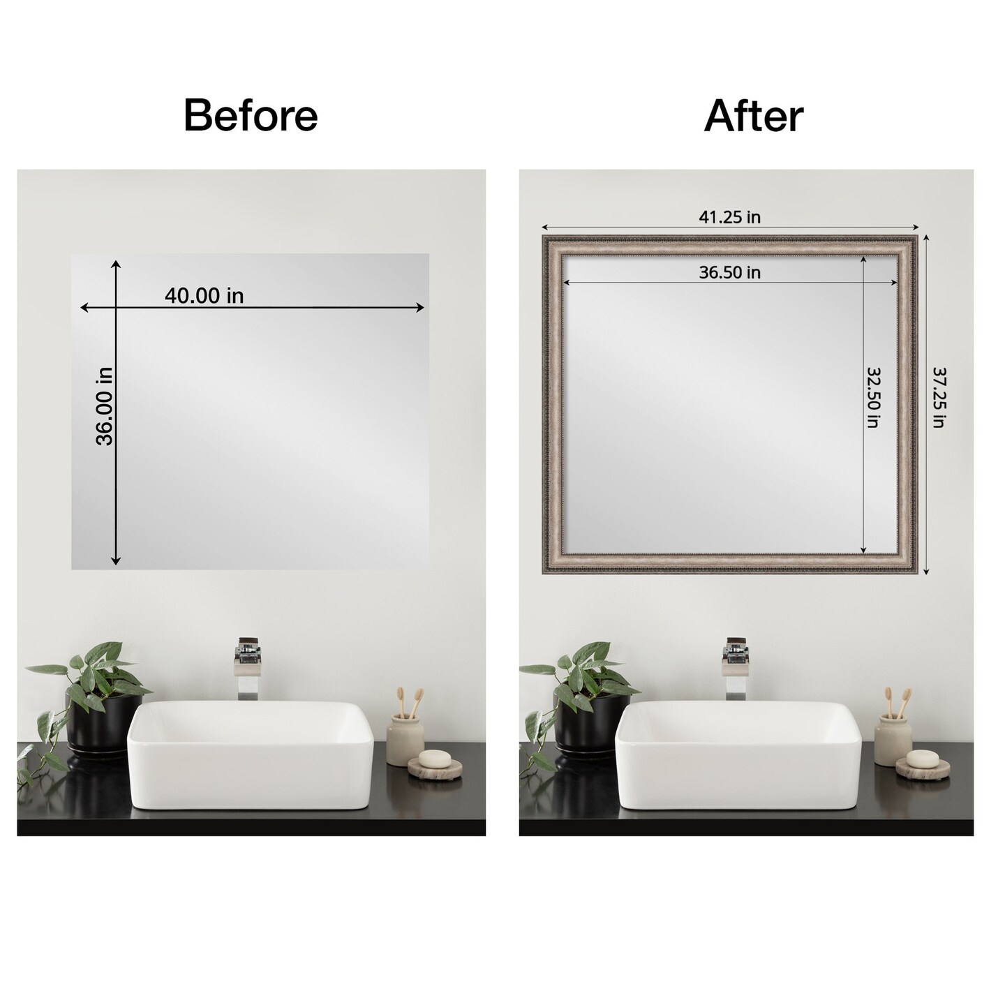 Amanti Art Mirror Makeover Bathroom Mirror Frame Border Kit -  Fully Assembled Peel and Stick Frame - Mirror NOT Included - Lyla Ornate Silver Trim