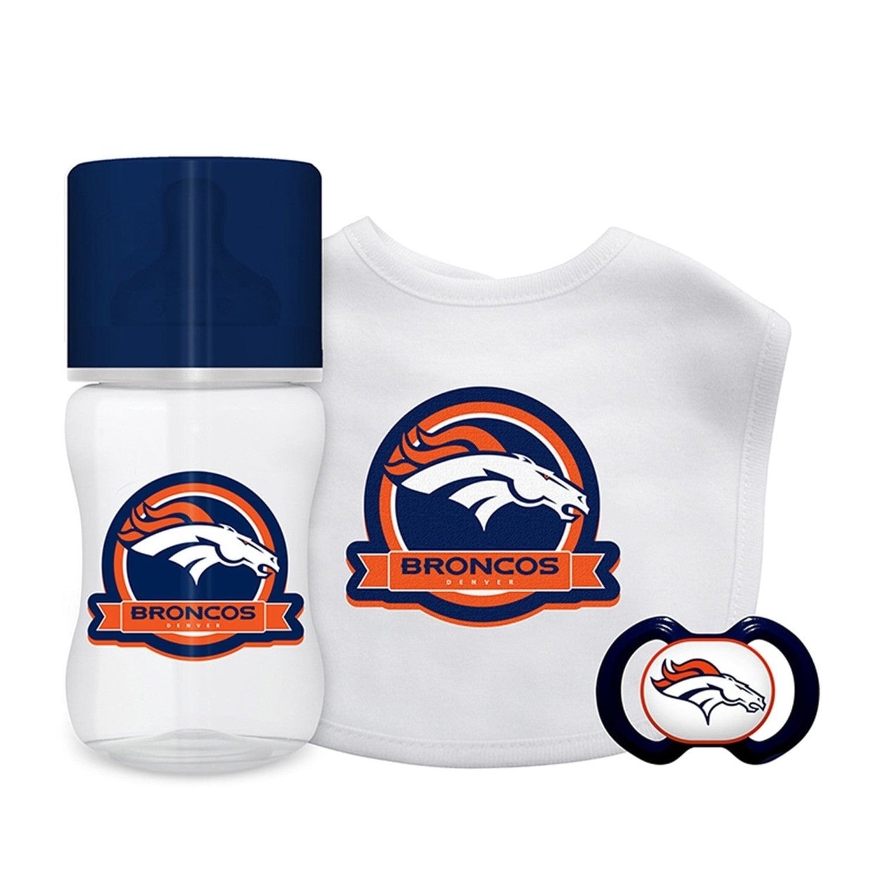 Denver Broncos Baby Gift Set 3-Piece Unisex Bpa-Free Cotton Bib Pacifier Bottle
