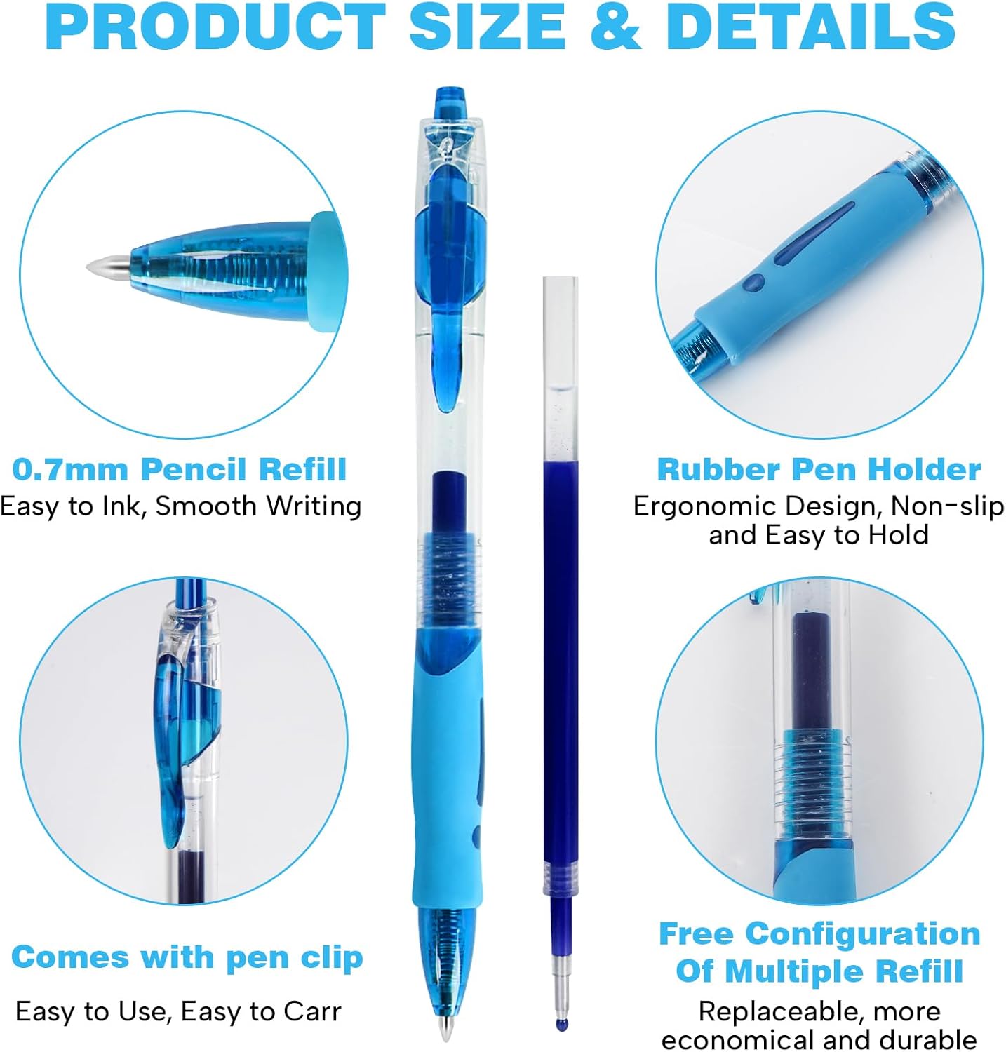 Blue Gel Pens, 12 Pcs Retractable Fine Point 0.7mm With 4 Refills,Blue Pen&#xFF0C;Featuring Smooth Writing And Quick-Drying Ink, Suitable For Women, Men, Journaling, School, And Office Use