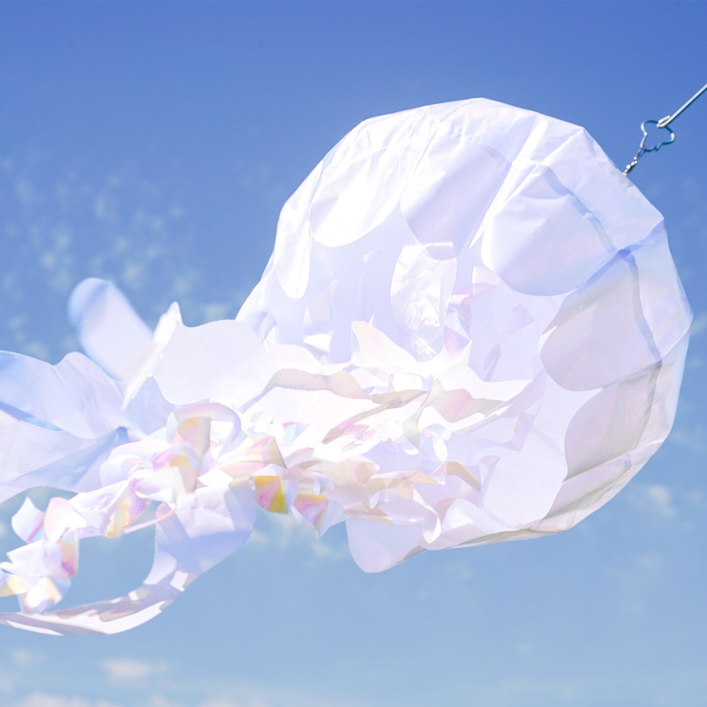In the Breeze 5260 — 50-inch White Iridescent Jellyfish 3D Windsock — Simmering Windsock with Inflatable Head and Free-Flowing Tentacles