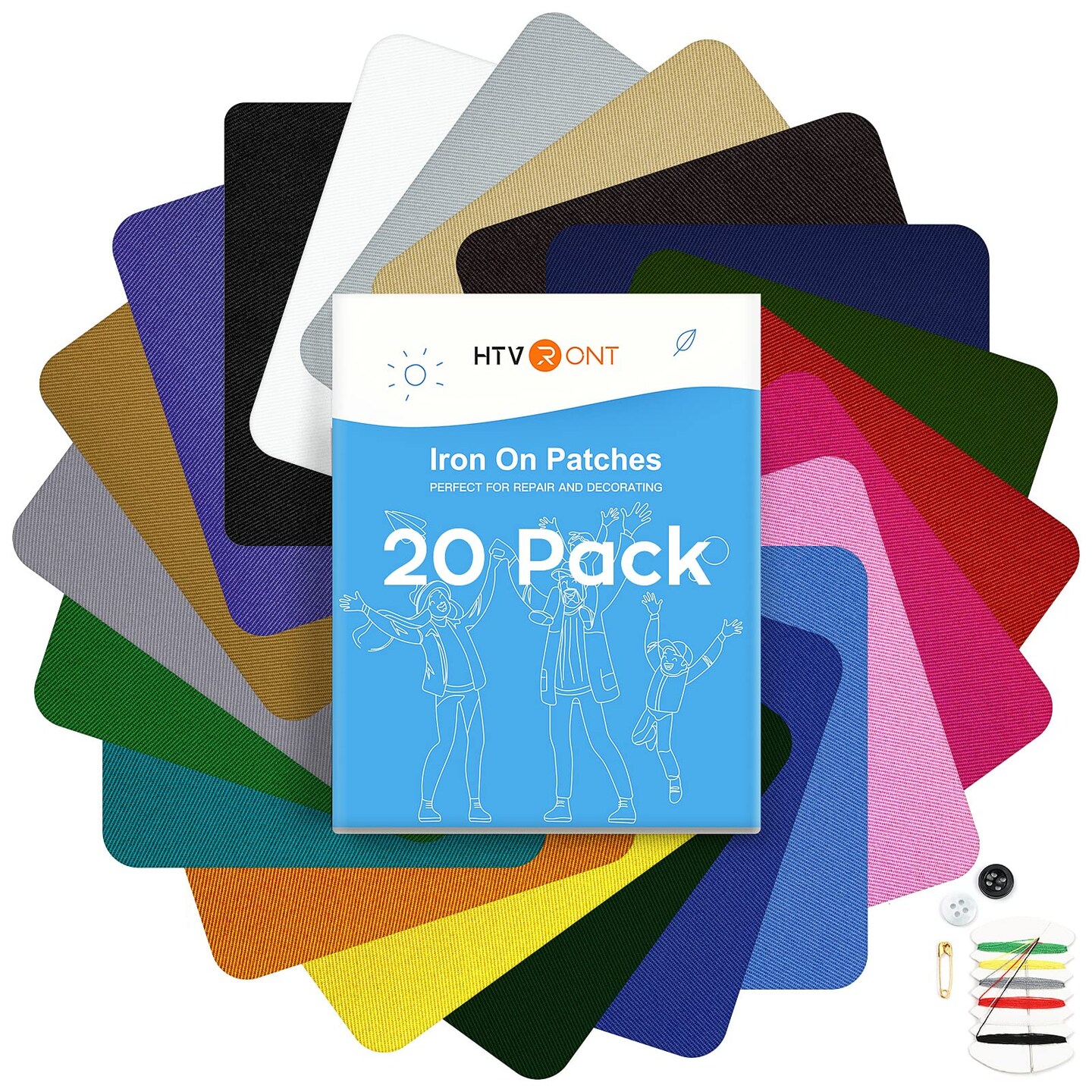 Iron on Patches for Clothing Repair, 20 PCS Multi-Colored Fabric Patches for Clothes Repair, 20 Shades Iron Patches for Clothes, Clothing Repair Decorating Kit 3.7&#x22; by 4.9&#x22;
