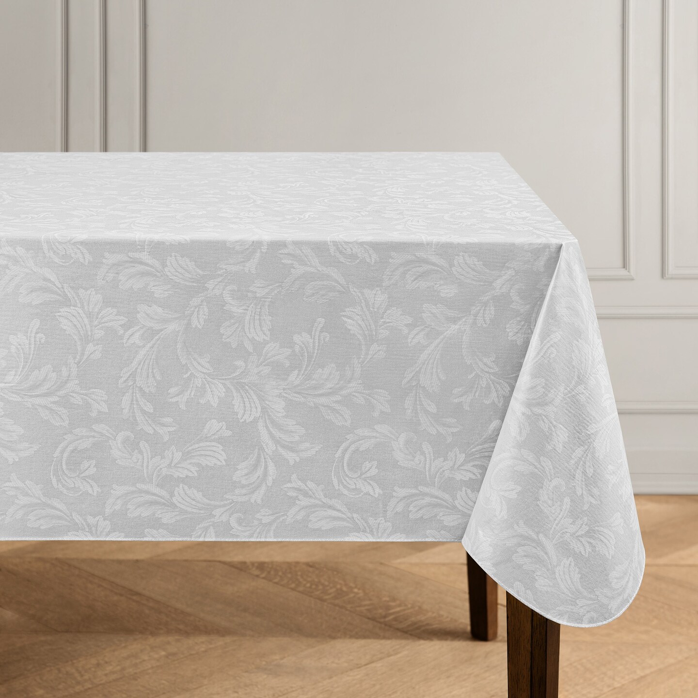 Threadmade Home Camile Floral Scroll Damask Pattern Vinyl Indoor/Outdoor Tablecloth, Gray/White - 52"W x 52"L Square