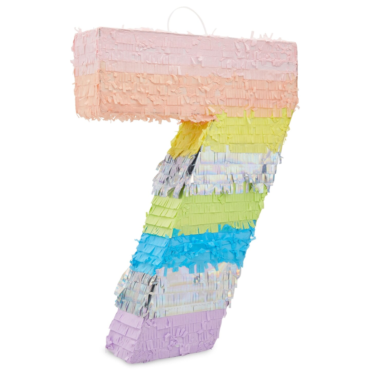 Large Number 7 Pinata for Girl's 7th Birthday Party Decorations, Rainbow Pastel (21x15x4 In)