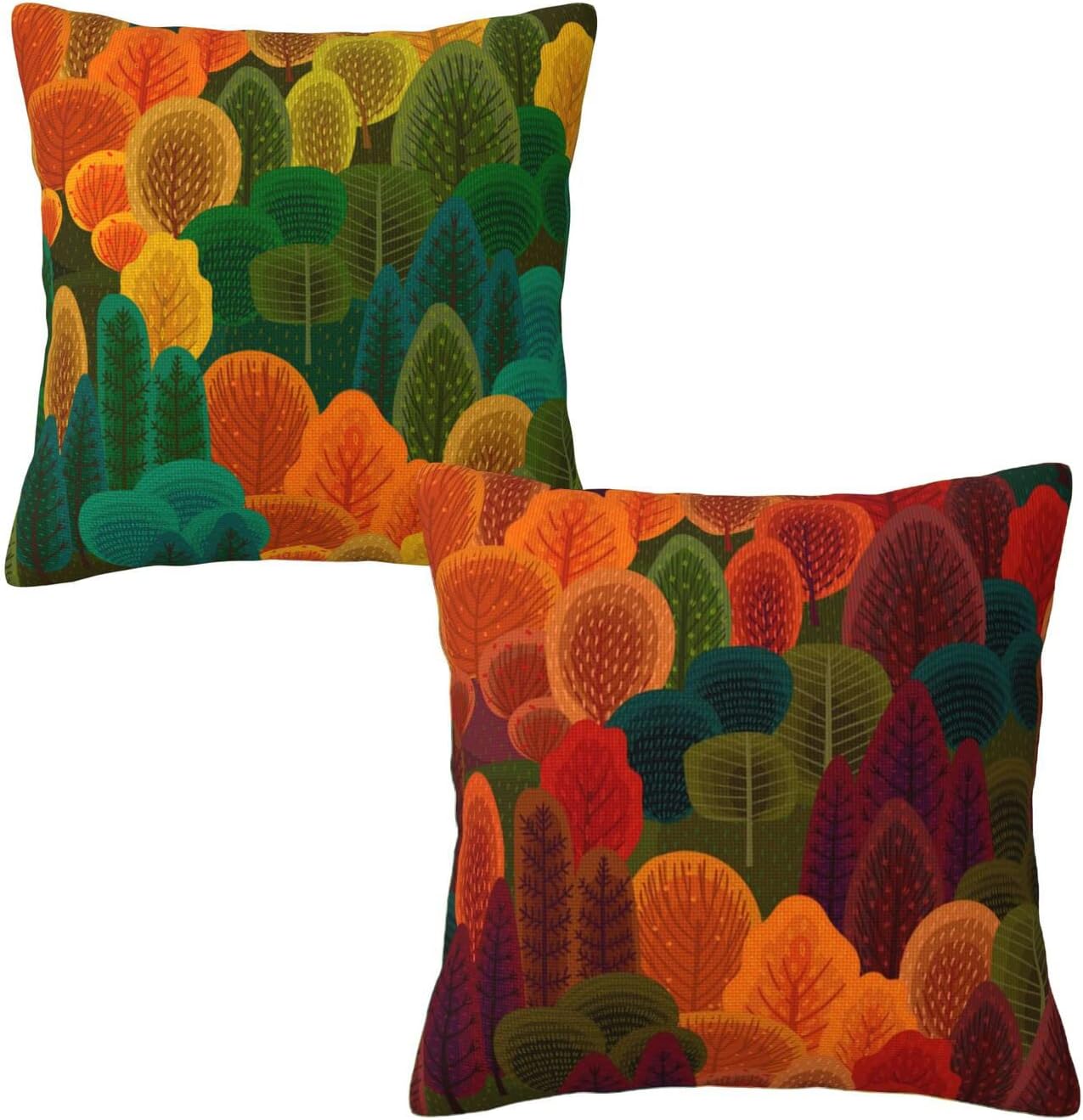 Fall Forest Throw Pillow Covers Decorative Linen Pillow Cases Set of 2 Square Cushion Cover for Couch Sofa Bedroom Patio 18x18 Inch