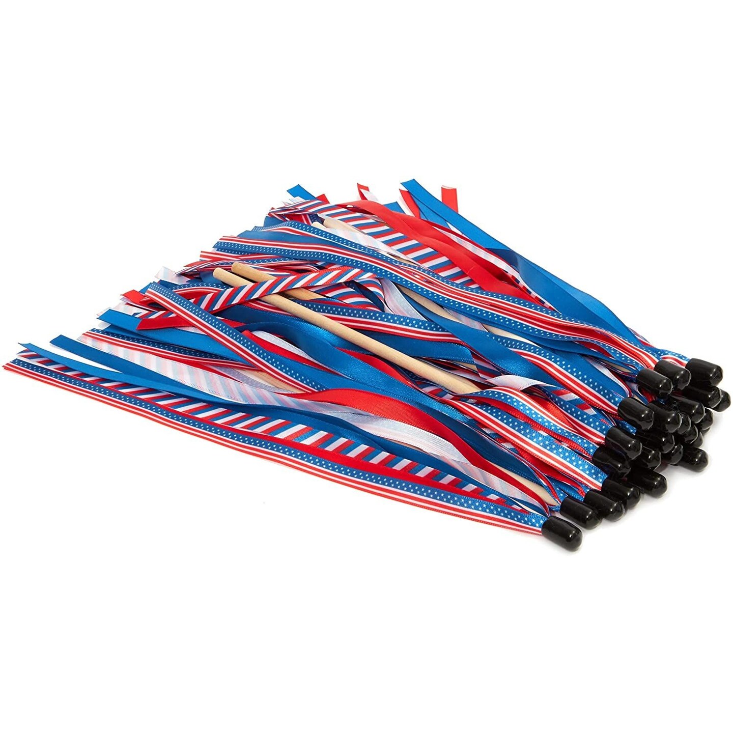 4th of July USA Flag Ribbon, Patriotic Handheld Flags for Holidays (12 Pack)
