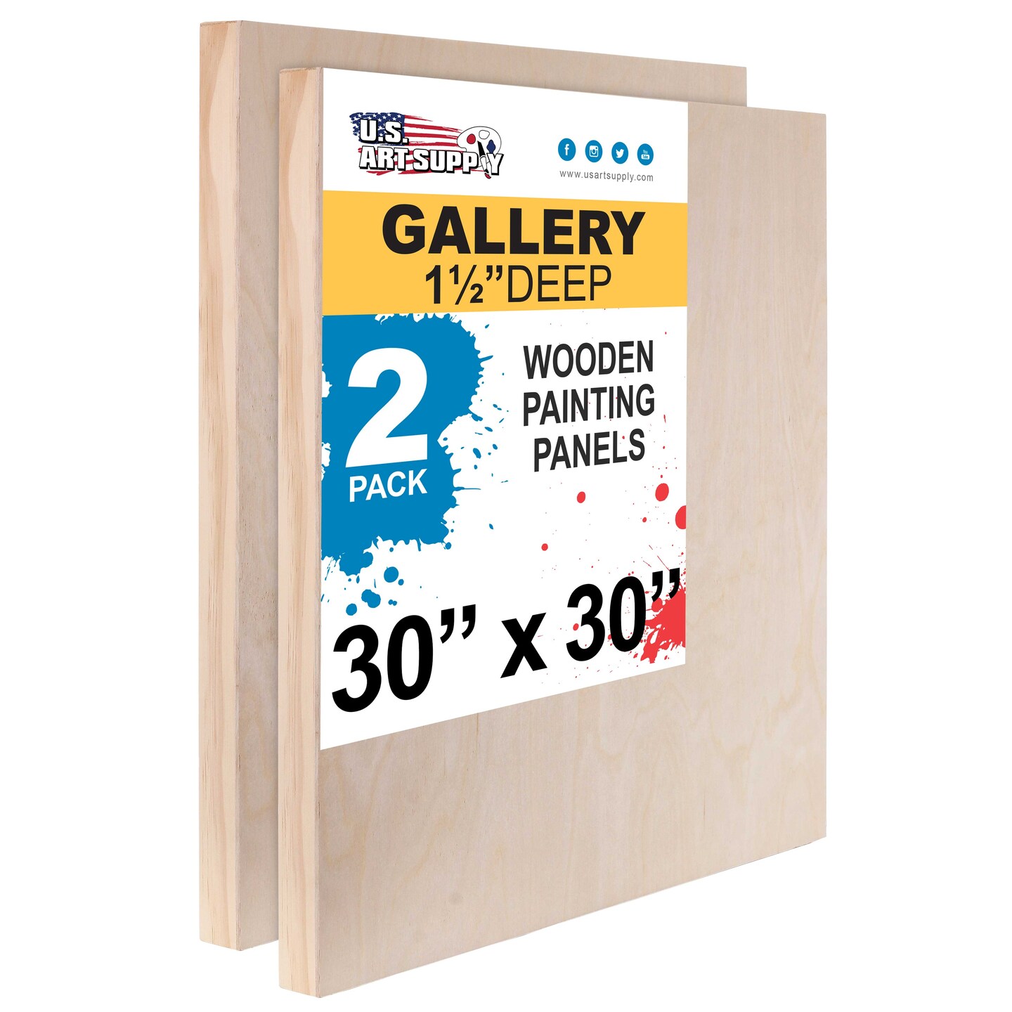 Unfinished Cradled Wood Panels for Painting, 2 Pack of 30x30 inch - Gallery Birch Wooden Canvas Boards 1-1/2&#x22; Deep - Mixed-Media Craft, Acrylic, Oil, Encaustic, Paint Pouring