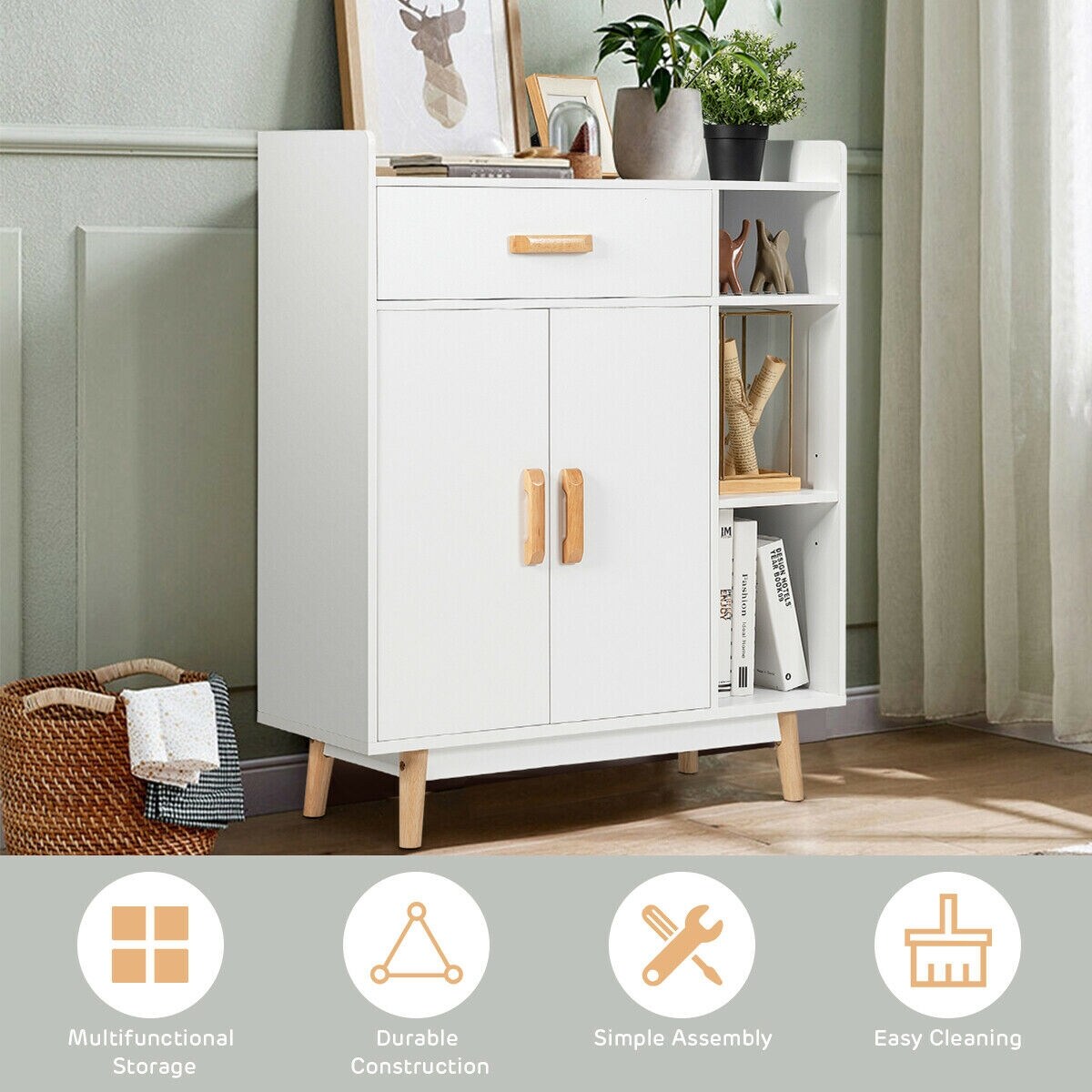 White Freestanding Storage Cabinet Chest with Drawer for Bathroom