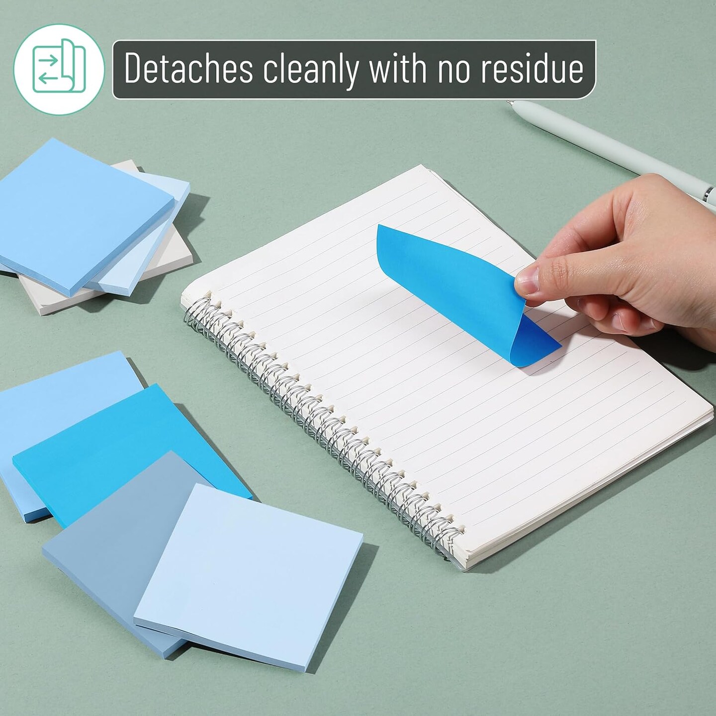 Sticky Notes, 12 Pads, 600 Sheets, Sky Blue Tones