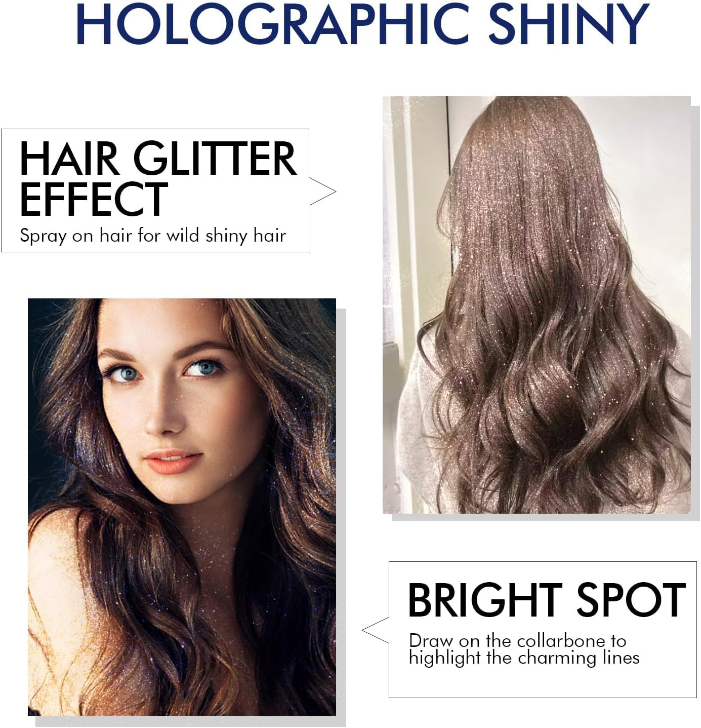 Body Glitter, Body Glitter Spray, Glitter Spray for Hair and Body, Long-Lasting and Quick-Drying Silver Glitter Hairspray Suitable for Stage, Festival Rave and Makeup Prom (2.11 Fl Oz)