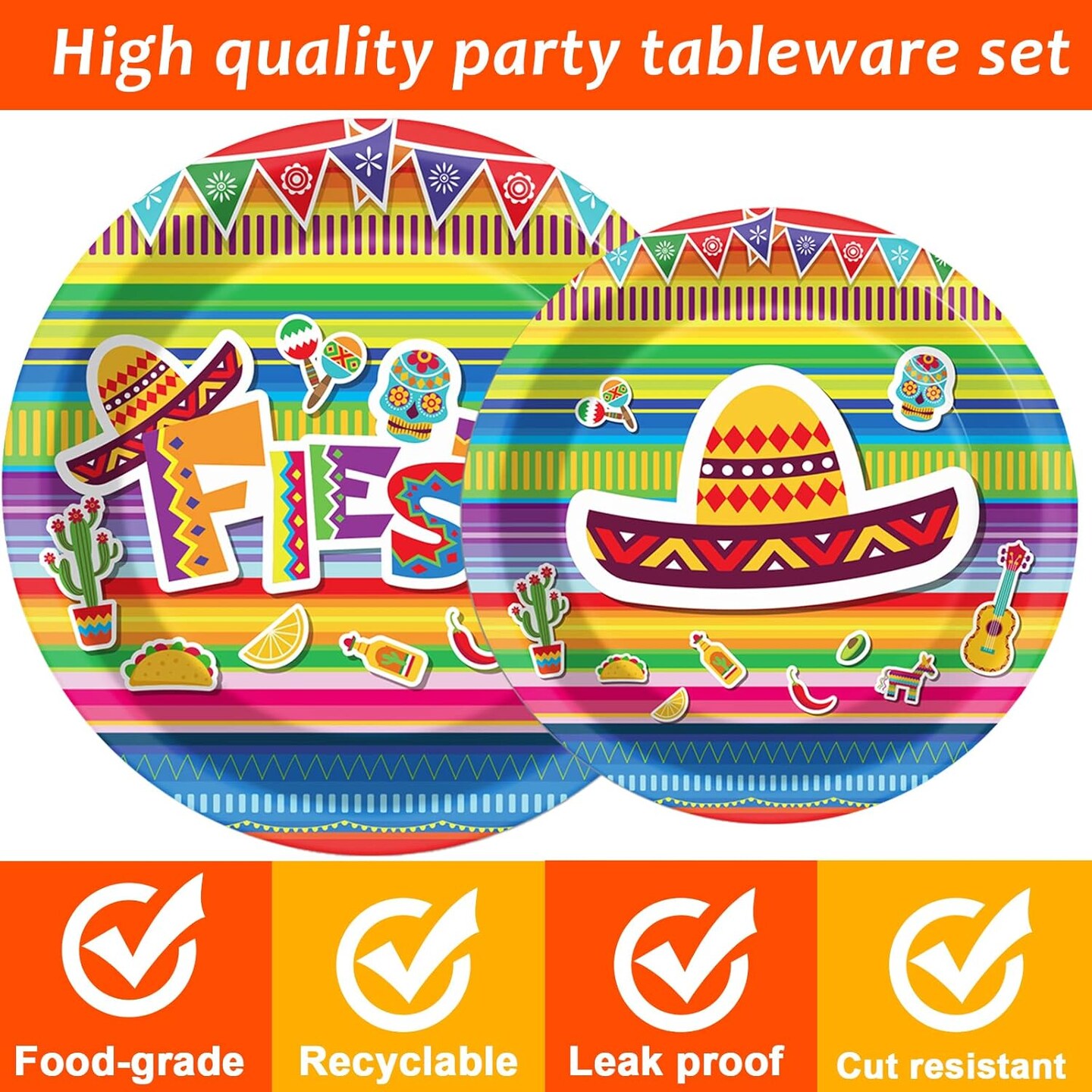96 Pieces Fiesta Party Decorations Mexican Plates Tableware Set for Cinco De Mayo Party Decorations Supplies Mexican Themed Paper Dessert Plates Napkins Forks for 24 Guests Birthday Party Favors