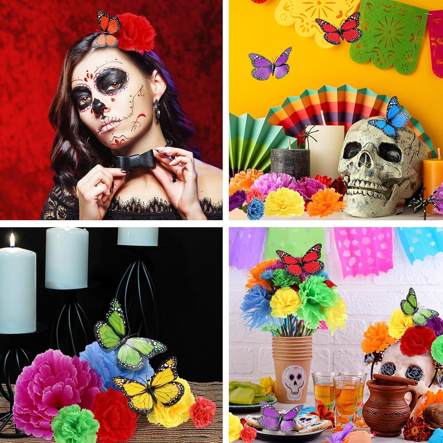 90 Pcs Day of The Dead Decorations Marigold Flower (Multicolor) 11.02&#x22;D x 11.02&#x22;W x 1.57&#x22;H