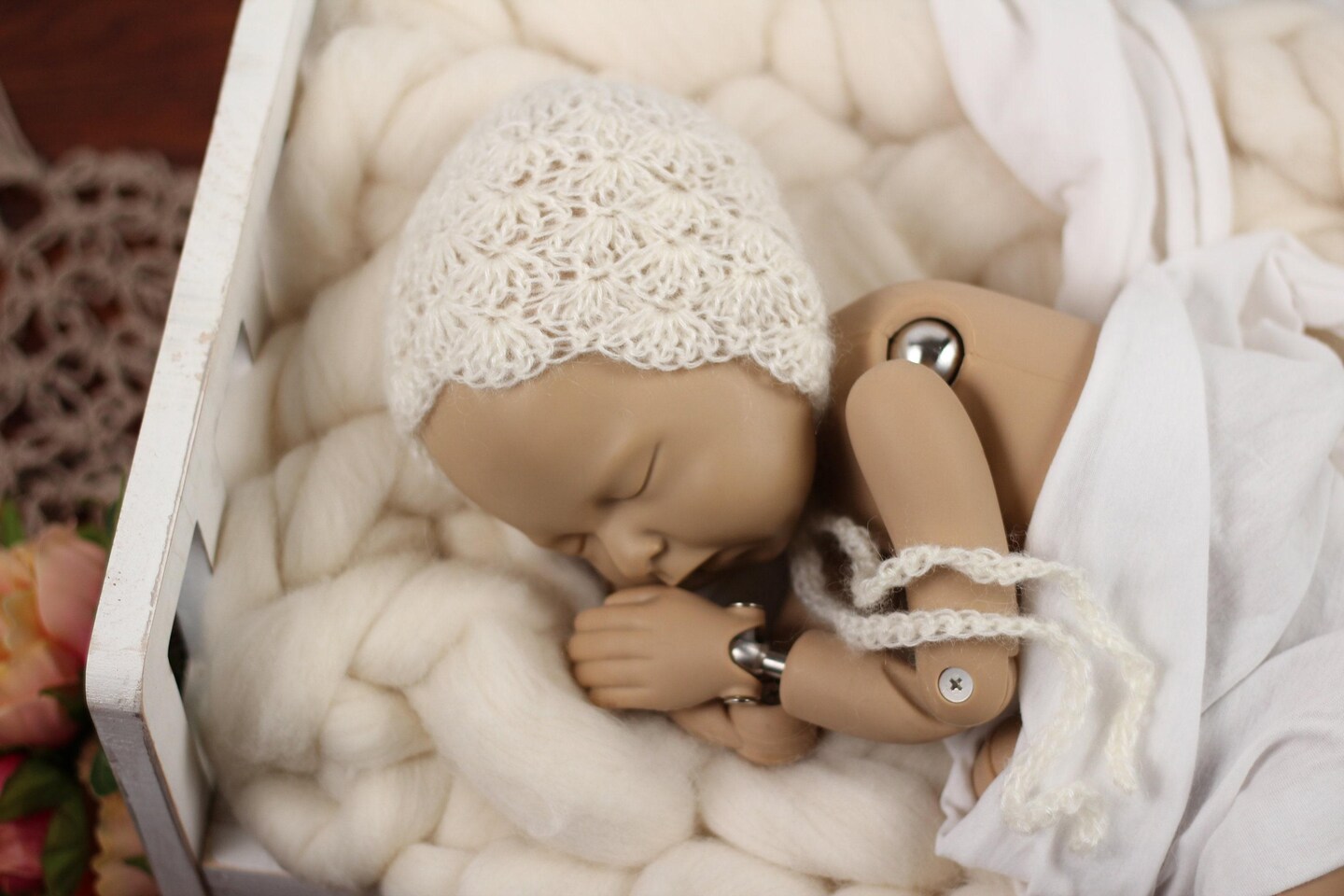 Accessoires photo pour nouveau-né garçon fille Tenue de séance photo Crochet Costume bébé Vêtements tricotés Vache Chapeau Pantalon Blanc, BLANC, Taille unique