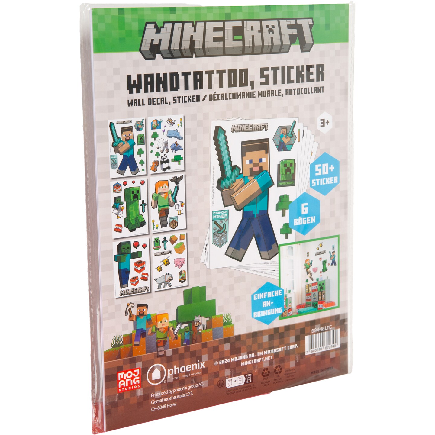 Minecraft: Wall-Clings - 50+ Vinyl Stickers, Wall Decals, Characters-Objects-Landscape Game Themed Designs, Room Decor, Self-Adhesive, Licensed