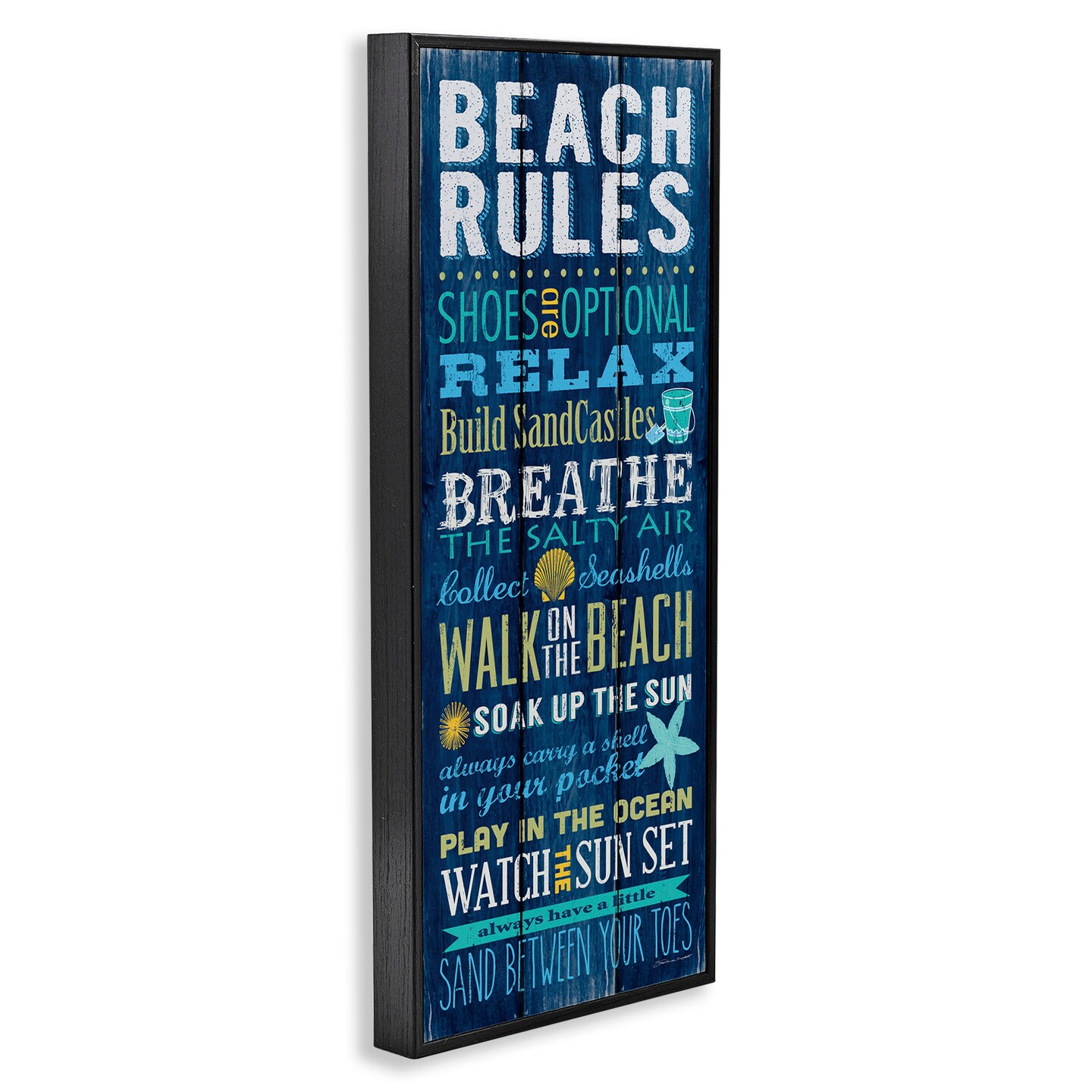 Stupell Industries Blue Planked Beach Rules Sign Framed Giclee Art