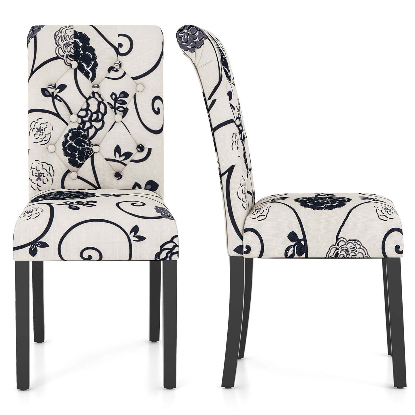 Costway Set of 2 Parsons Upholstered Fabric Chair with Wooden Legs Pink/Beige/Grey/White&Black