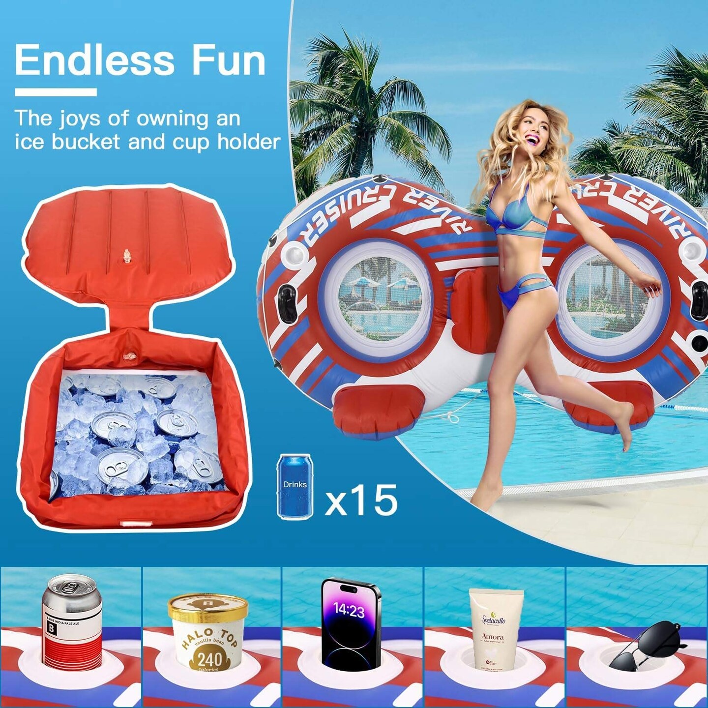 Vibrant Red Inflatable Pool and River Float for Swimming pool bed float