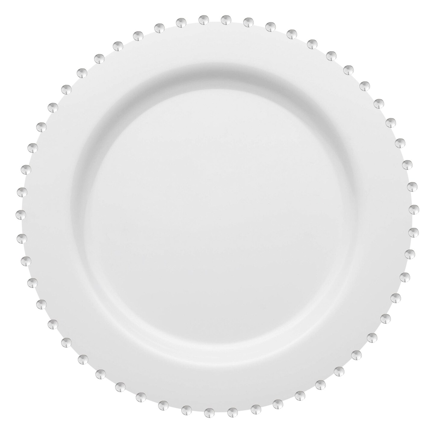 White with Silver Pearl String Round Disposable Plastic Salad Plates - 7" (120 Plates)