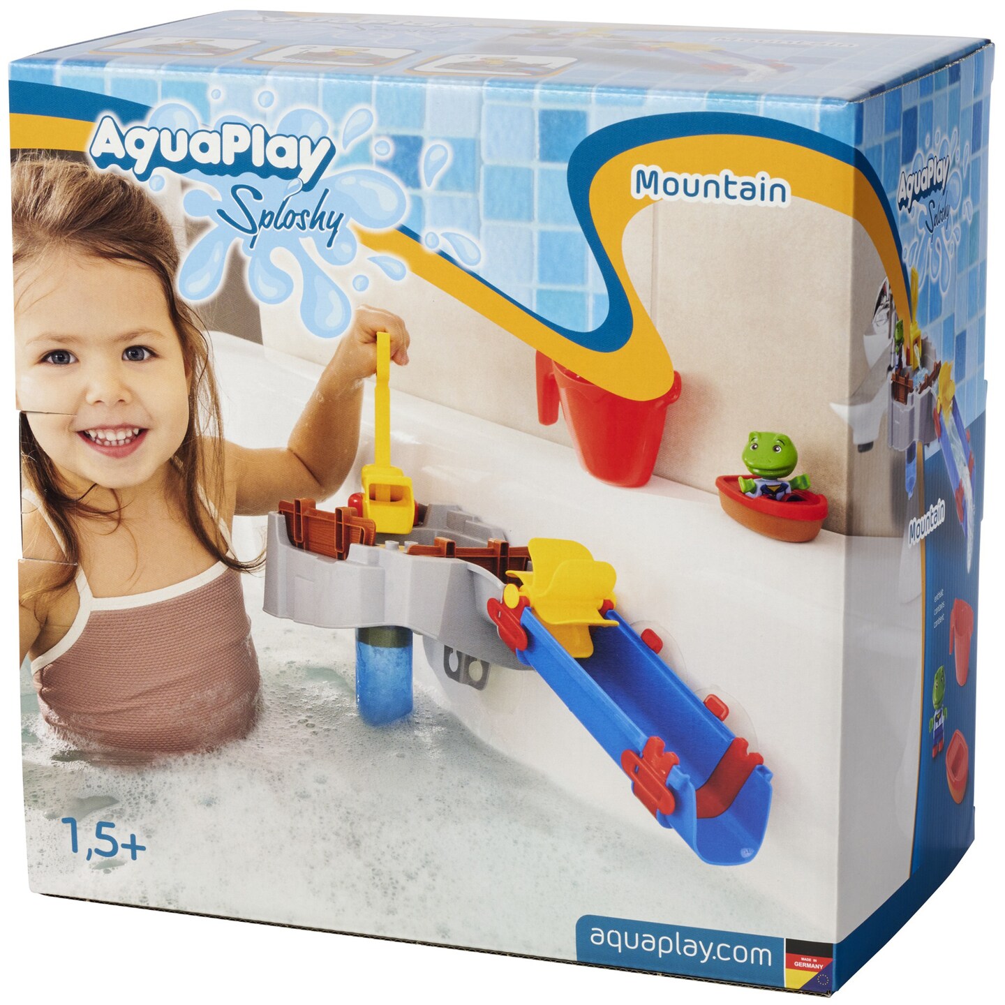 AquaPlay: Sploshy Mountain - Bathtime & Water Play Set, Toy Boat & Frog Figurine, Interactive Waterfall Wheel & Slide System, Toddlers & Kids 18mo+