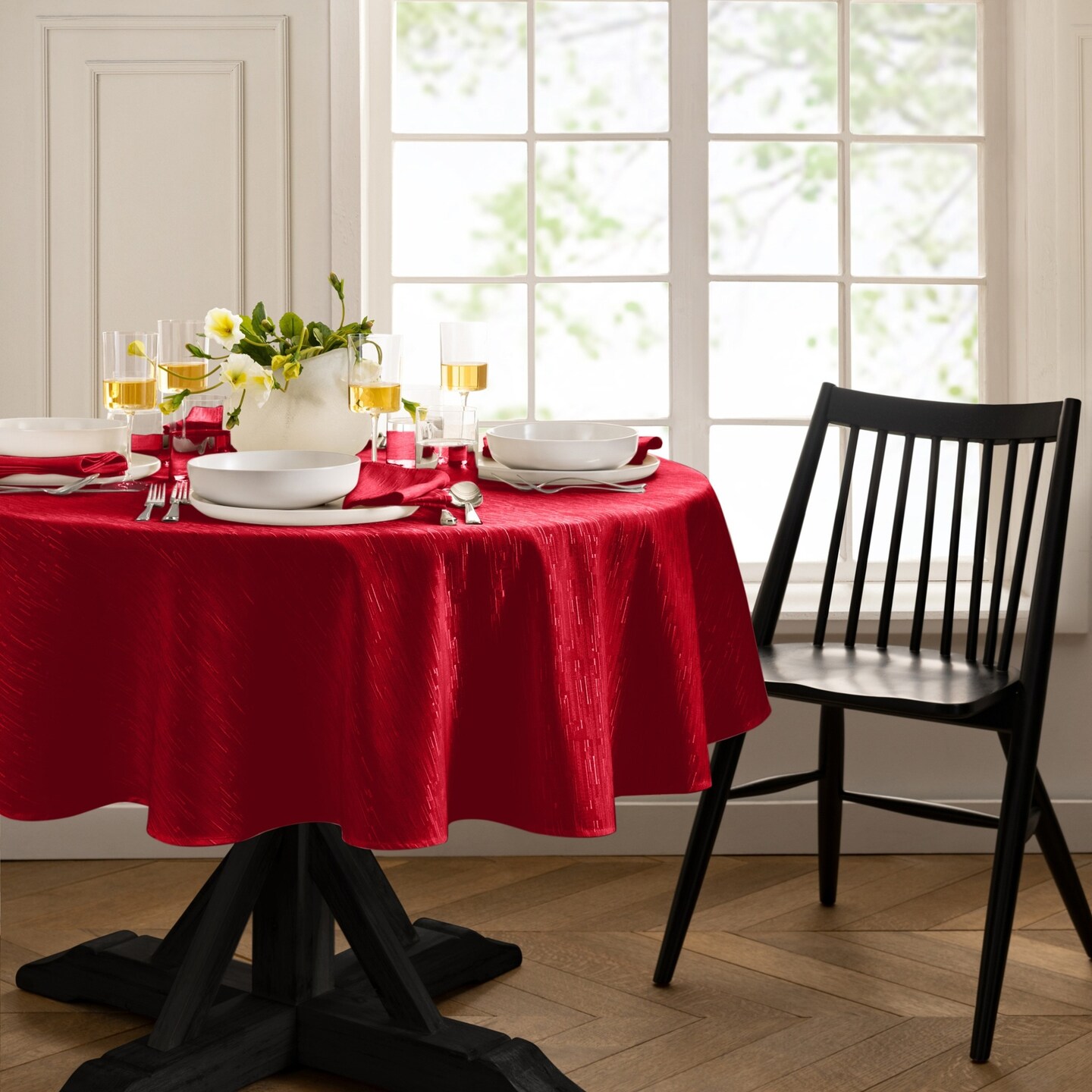 Threadmade Home Continental Solid Texture Water Resistant Tablecloth, Red - 70"W x 70"L Round