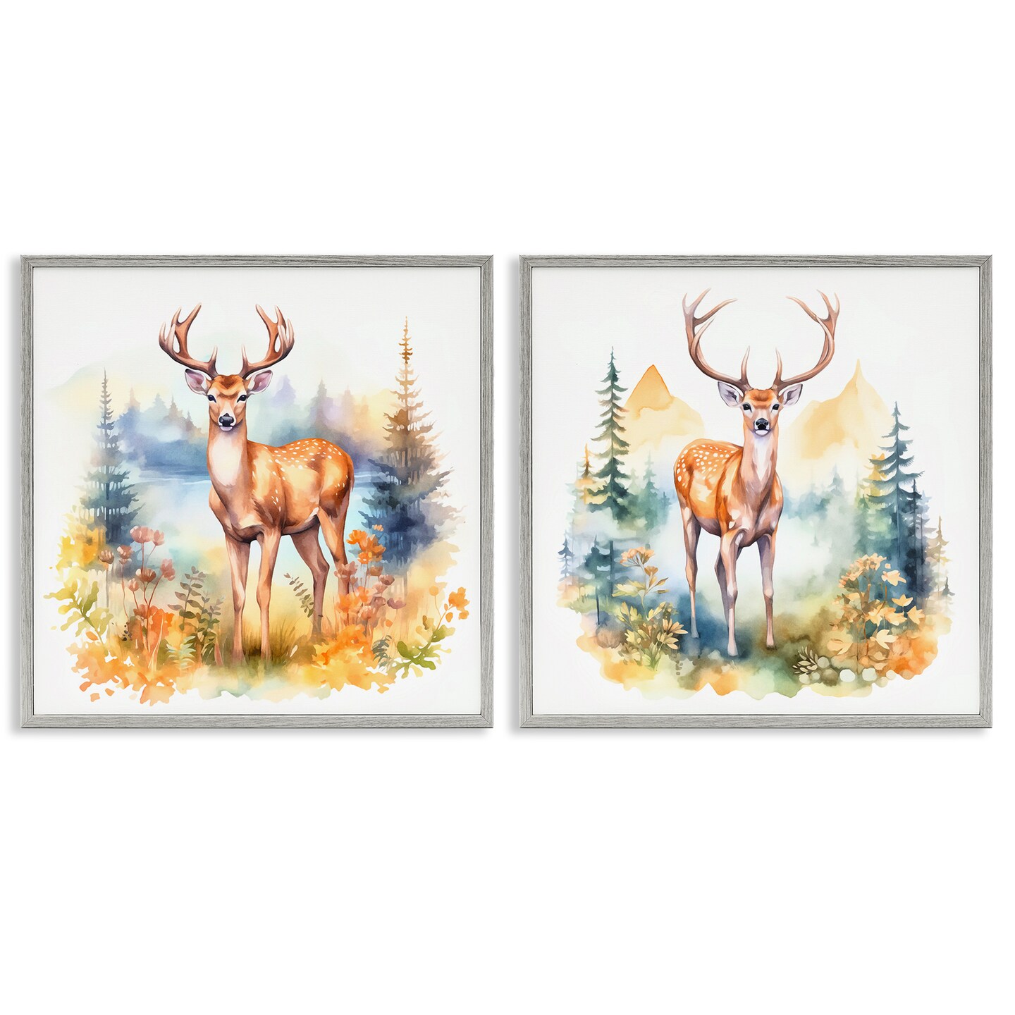 Stupell Industries Wild Deer Mountain Overlook 2pc Framed Giclee Wall Art Set Design by Andrea Haase