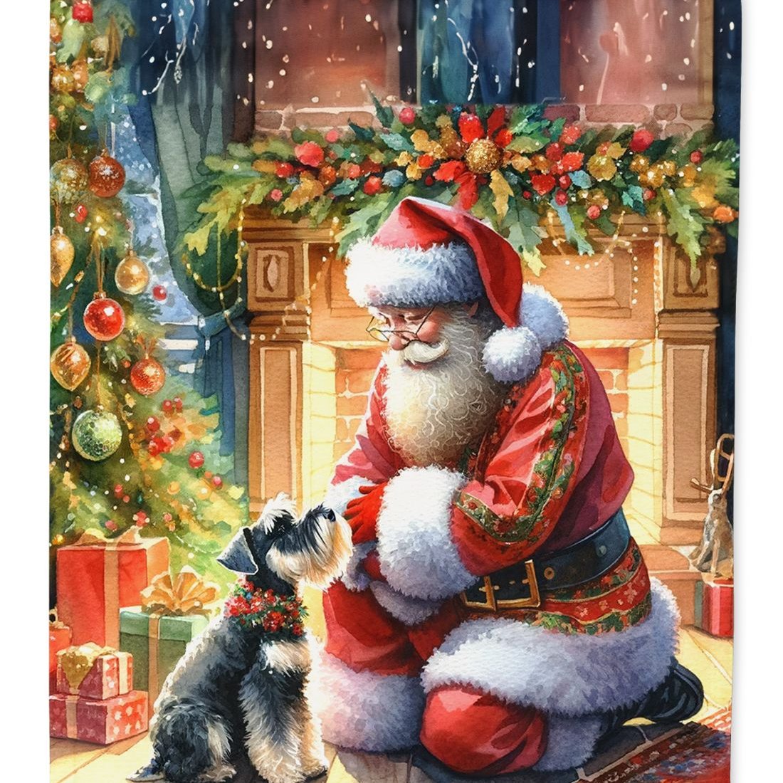 Edge Collections - 28" X 40" - Multicolor - Schnauzer and Santa Claus Large Artwork - 1 Piece