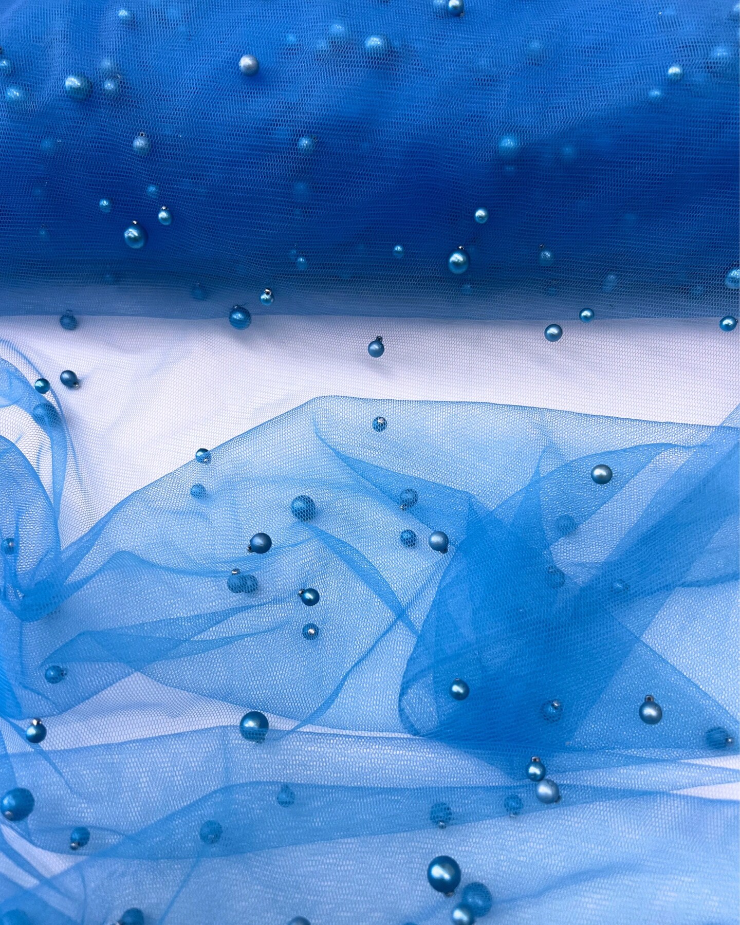Blue Pearl Tulle Fabric by the Yard, 60" Wide Soft Pearl Scattered Mesh