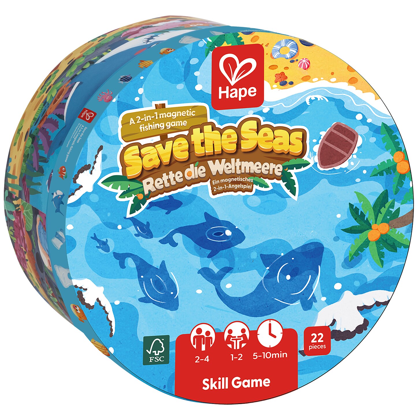 Hape: Save the Seas - 2-In-1 Magnetic Fishing Game, Spin The Wheel &#x26; Collect the Matching Fish From The Bucket, Toddler &#x26; Kids Ages 2+, 1-2 Players