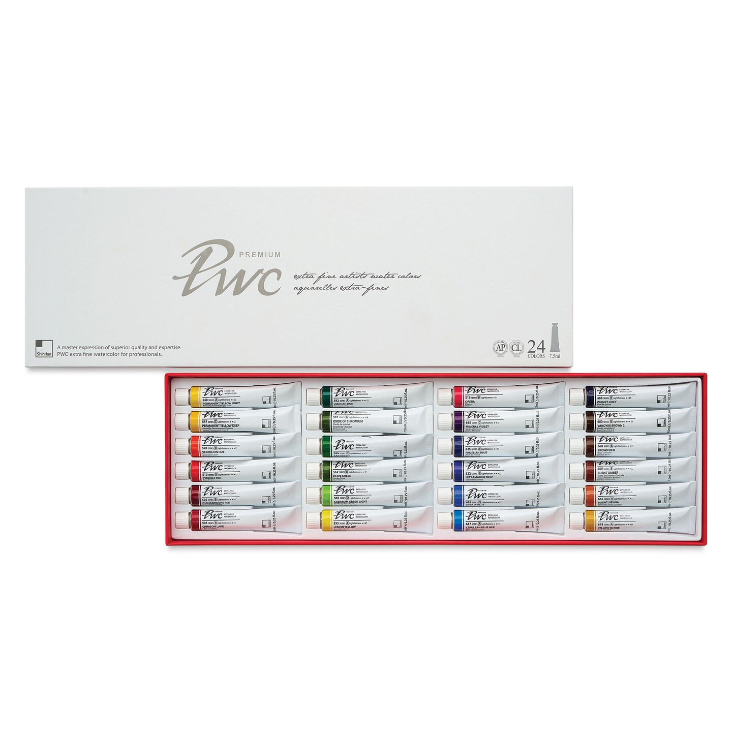 PWC Extra Fine Professional Watercolor - Set of 24, Assorted Colors, 7.5 ml
