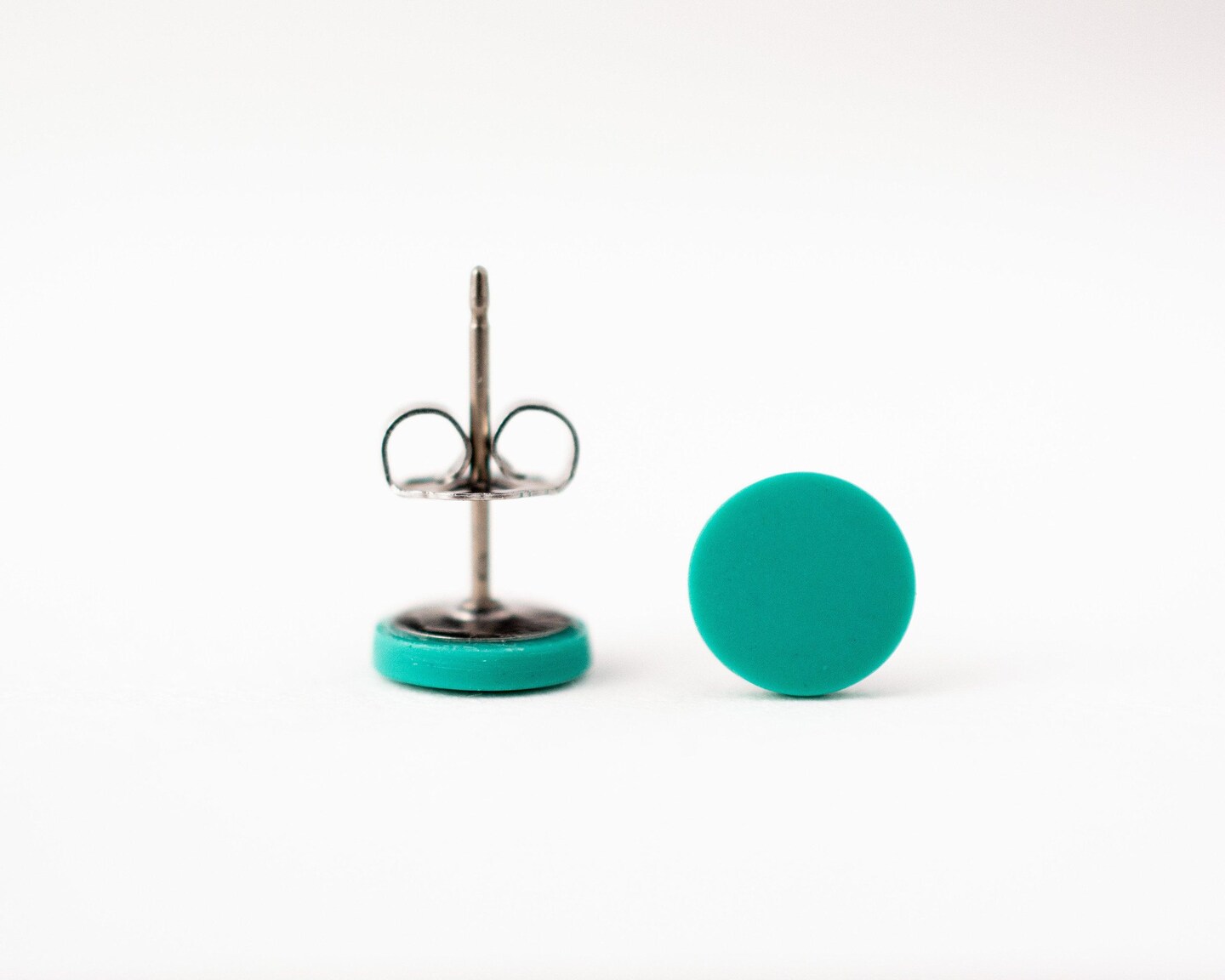 Teal studs, matte teal earrings, unisex earrings, matte teal studs, green  posts, green stud earrings, small flat studs, mens studs MakerPlace by