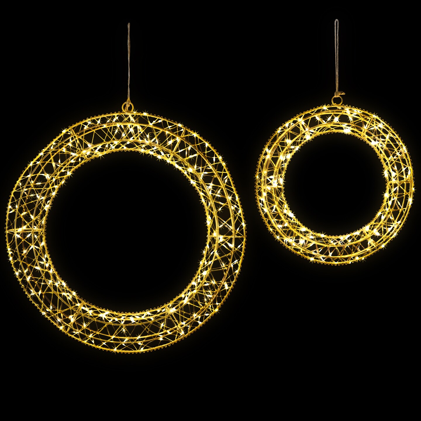 Northlight LED Lighted Hanging Christmas Wreath Decorations - 18&#x22; -  Set of 2 - Gold Lights