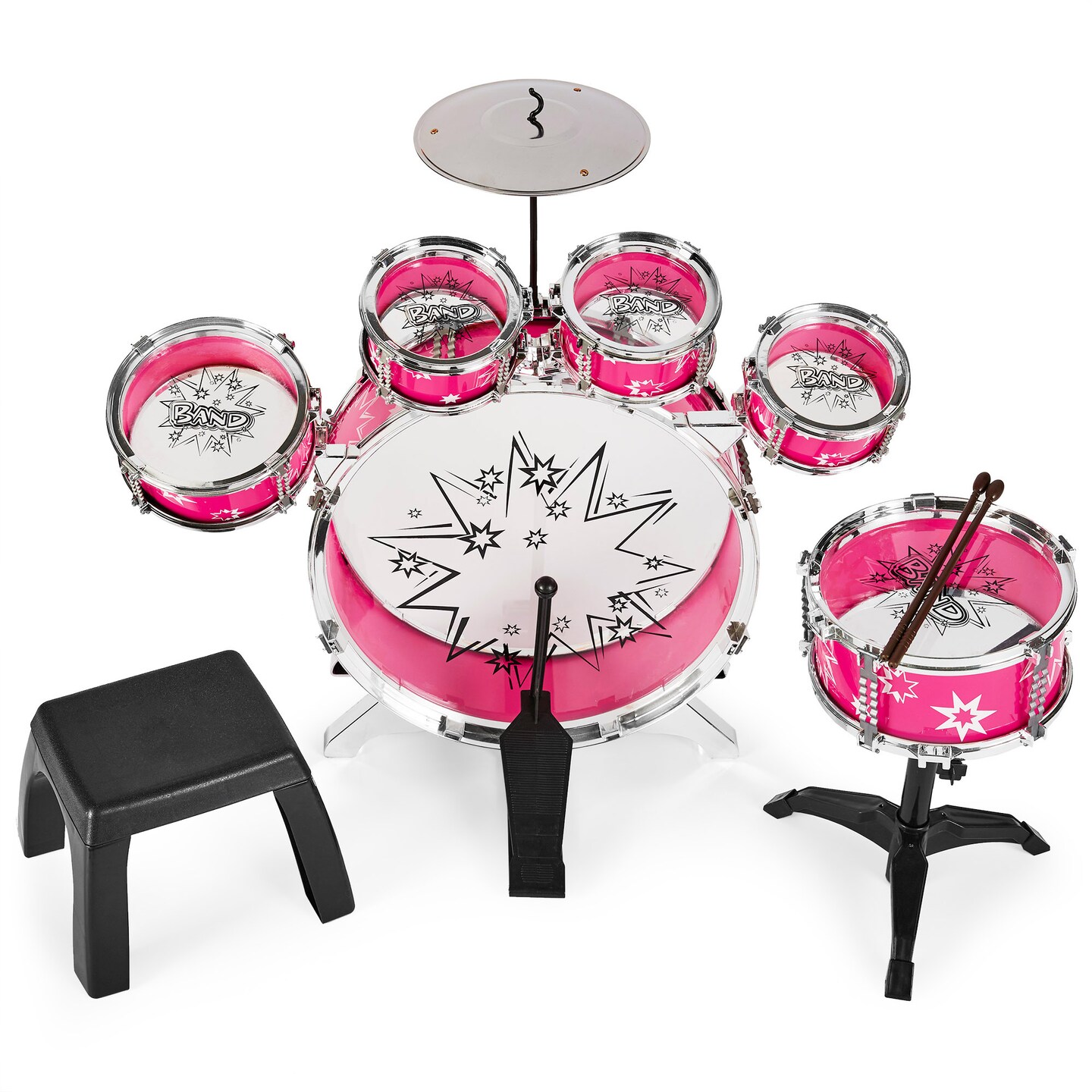 Best Choice Products 11-Piece Kids Starter Drum Set w/ Bass Drum, Tom Drums, Snare, Cymbal, Stool, Drumsticks