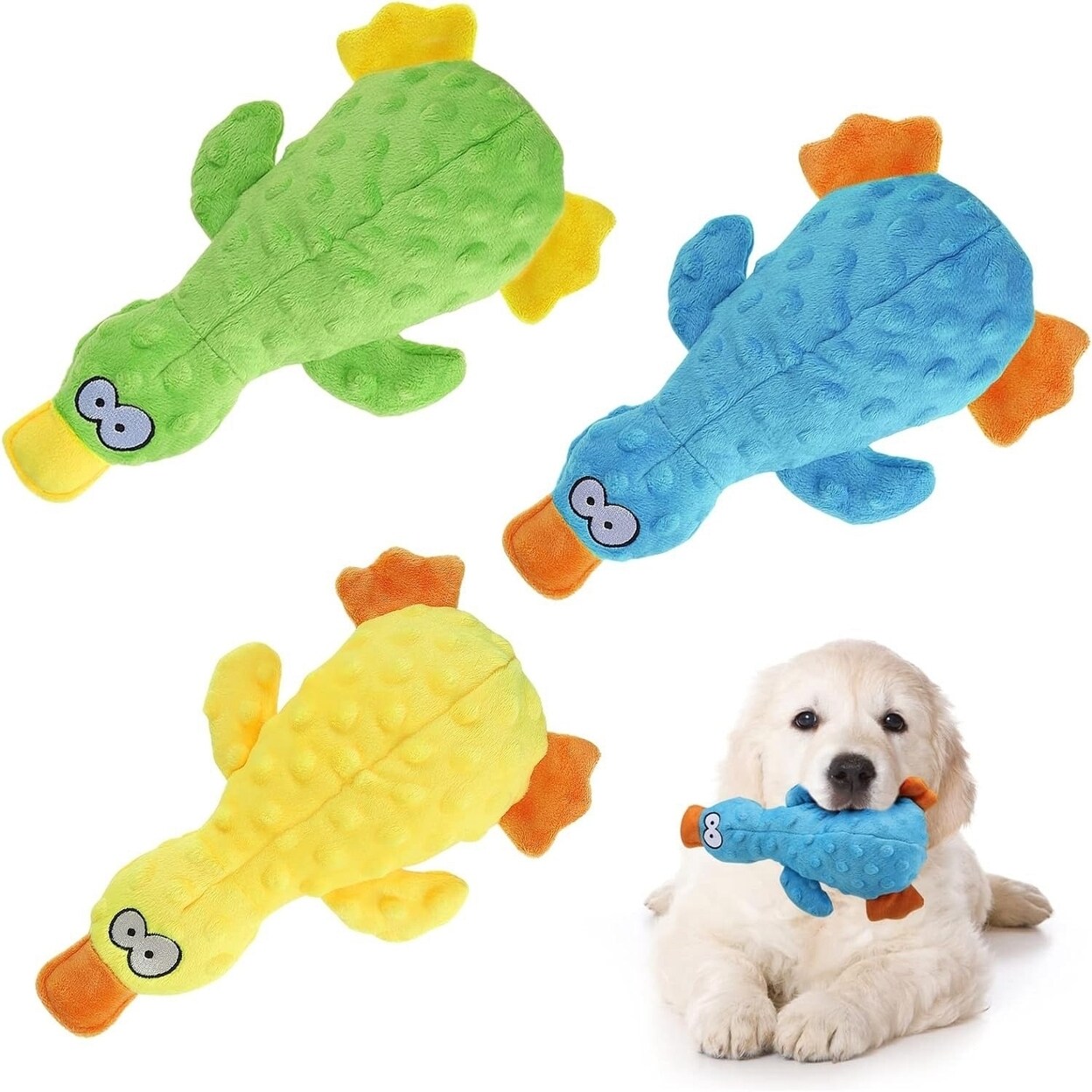 3Pcs Duck-Shaped Dog Plush Toy With Squeaky Ball Crinkle Paper Cute Interactive Puppy Toy Or Aggressive Chewer For Small