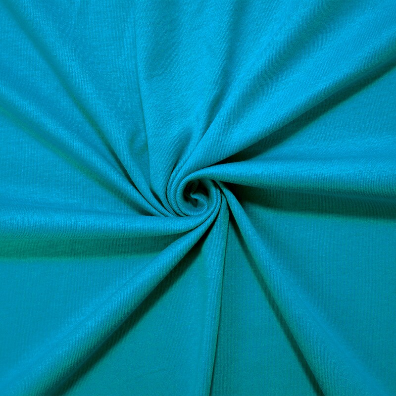 Turquoise Organic Cotton Solid 1X1 Rib Knit Fabric By the Yard