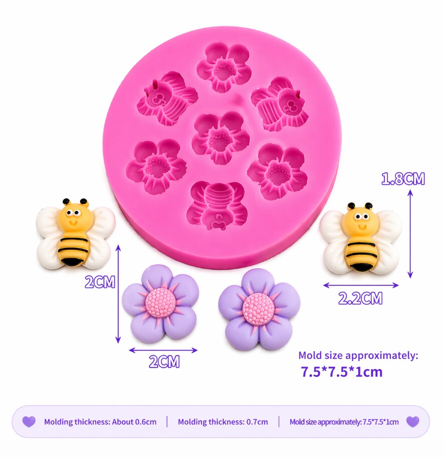 Bee & Sunflower Silicone Mold – Mini Floral & Bee Fondant Mold (Multi-Cavity for Chocolate, Candy & Resin)