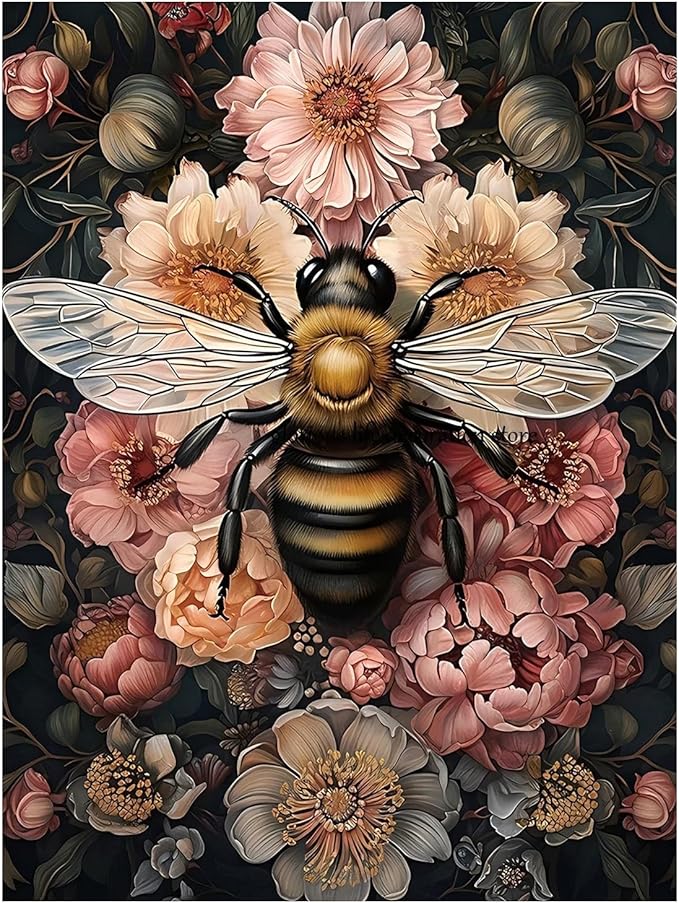 Bee 5D Diamond Painting Kits for Adults - DIY Honeybee Diamond Art for Beginners - Full Drill Round Gem Art Crafts for Home Wall Decor - 12x16 Inch