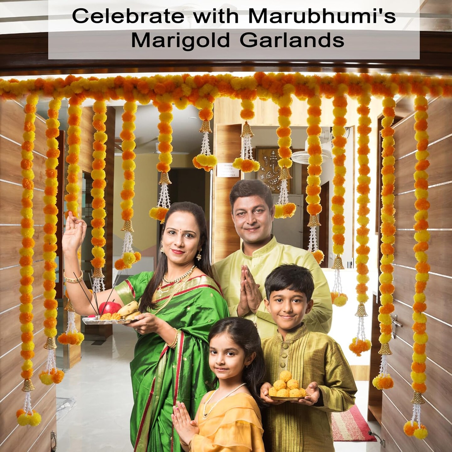 Artificial Marigold Flower Strands Garland for Diwali Decor (Yellow/Mango)