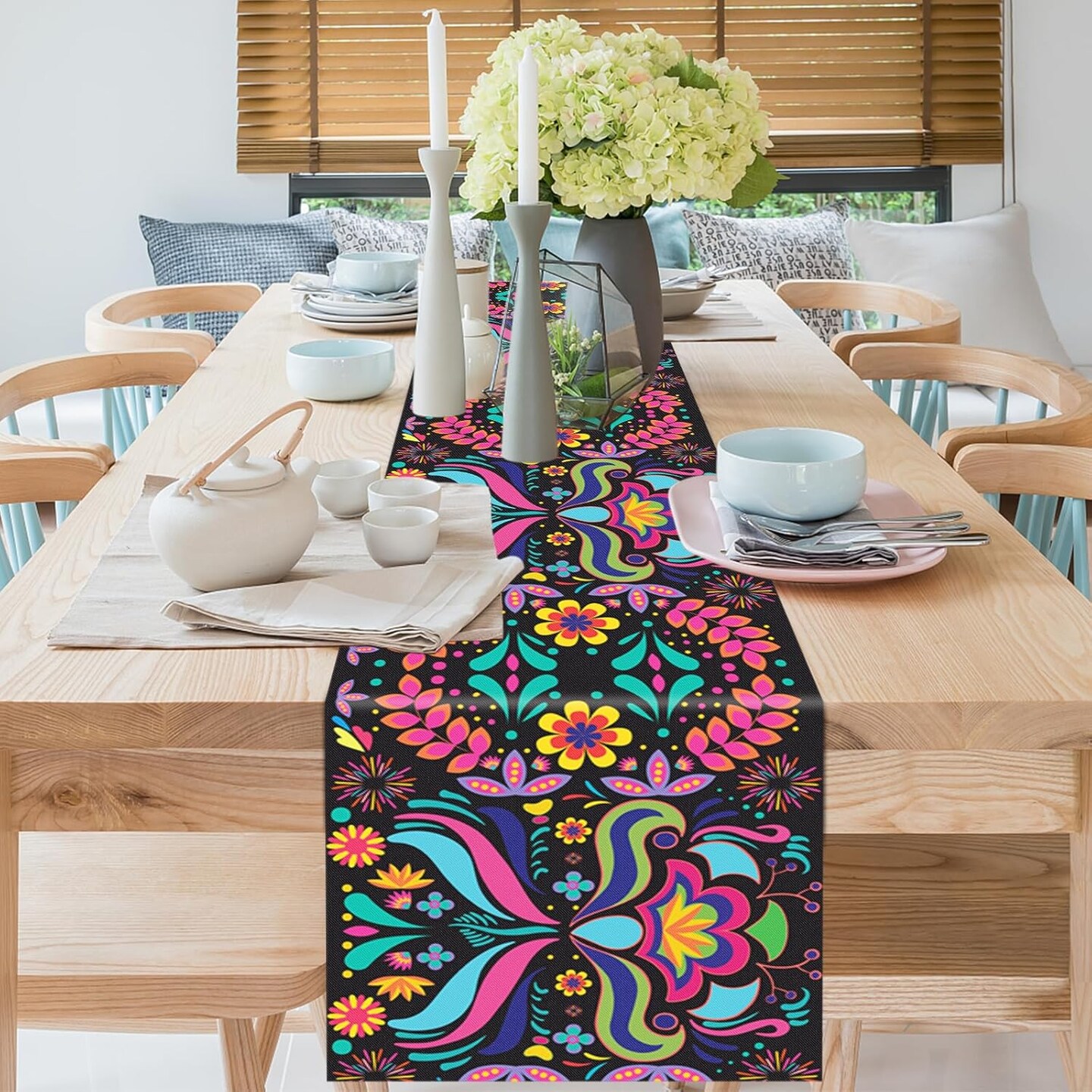 14 x 72 Inch Day of The Dead Table Runner(Black)