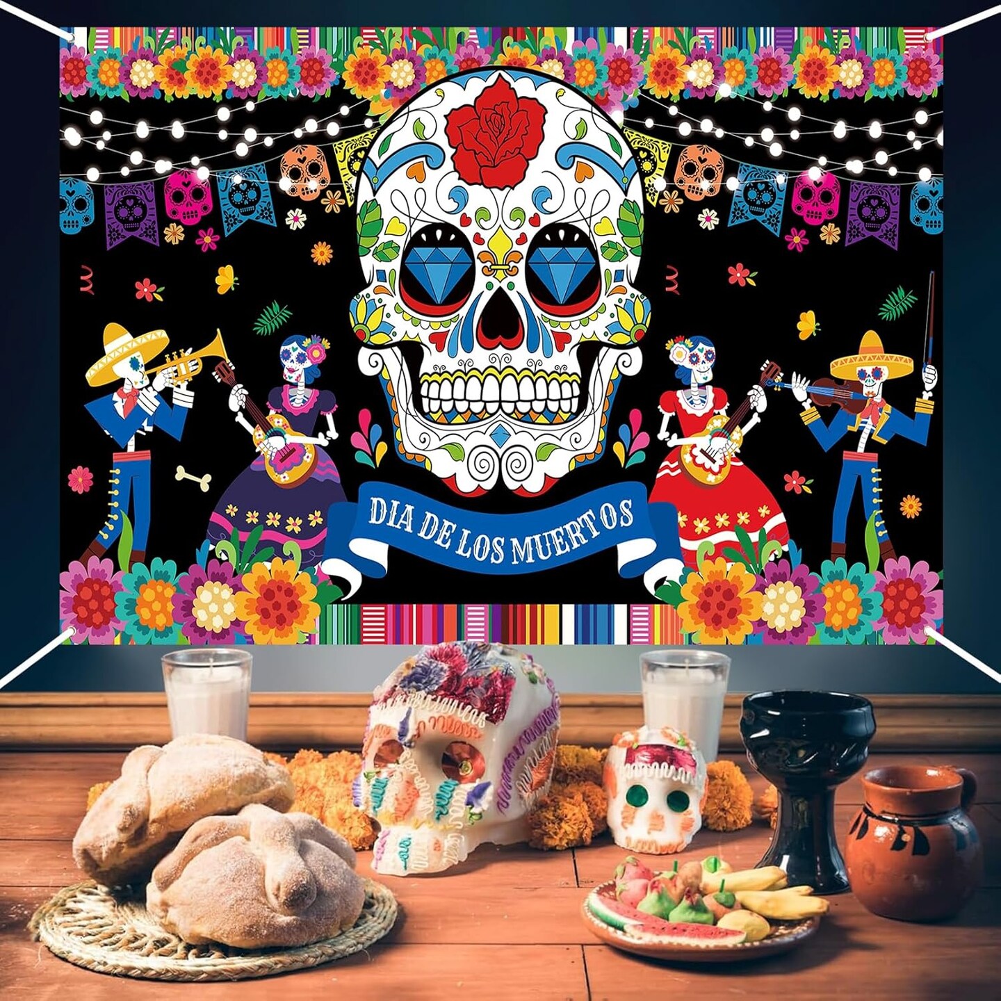 Day of The Dead Banner Extra Large Dia De Los Muertos Backdrop Banner(Colorful)