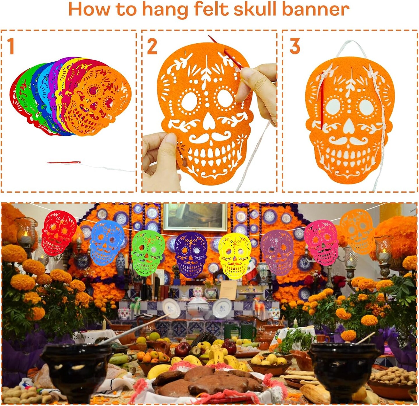 94 Pcs Dia De Los Muertos Decorations Ofrenda Set(Multi Color)