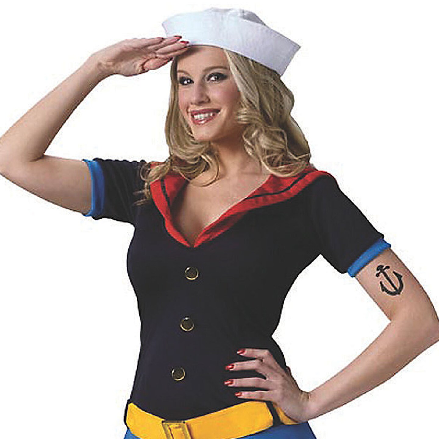 Women&#x27;s Popeye Costume Flirty Sailor Dress Belt Hat