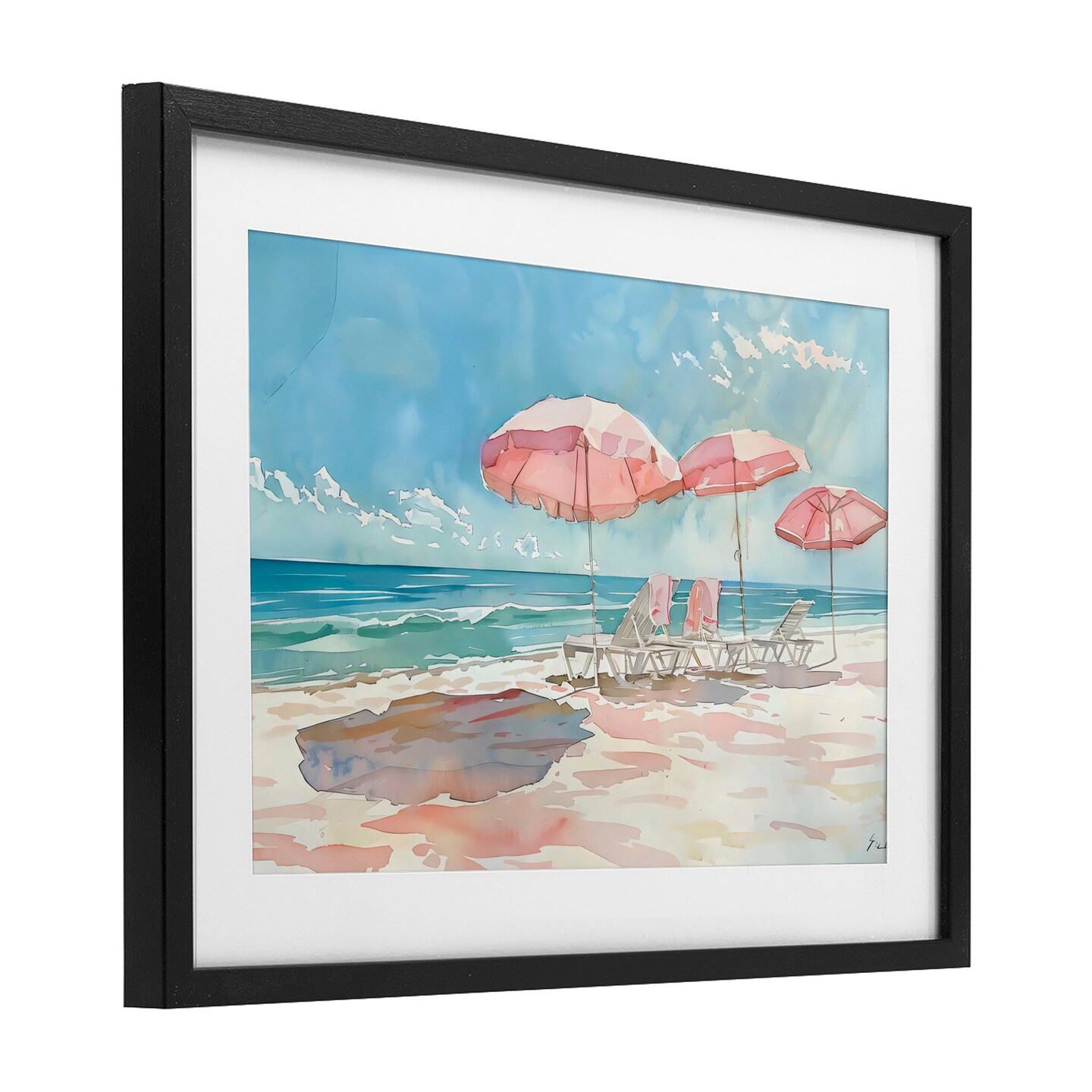 Stupell Industries Pastel Pink Watercolor Beach Black Framed Print Under Glass, design by LSR Design Studio