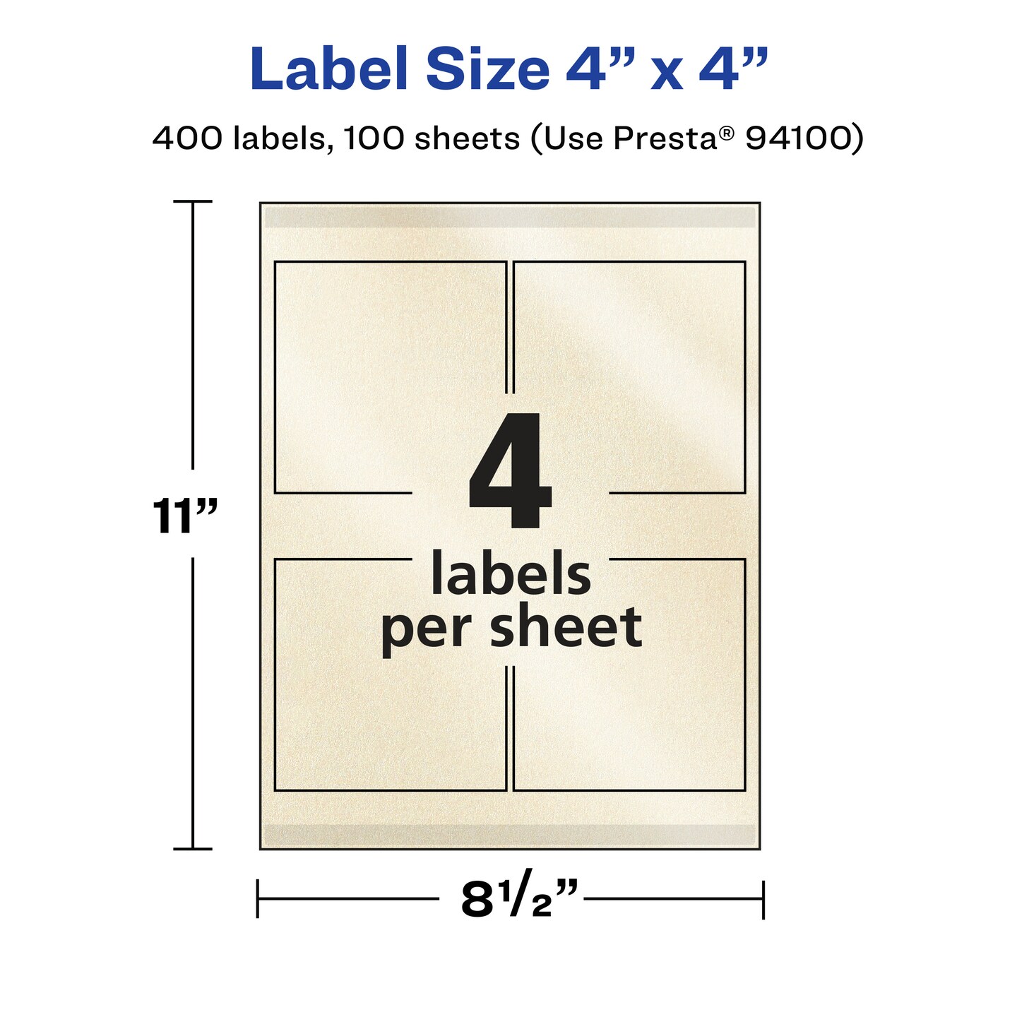 Avery Pearlized Ivory Square Labels with Sure Feed Technology, 4" x 4"