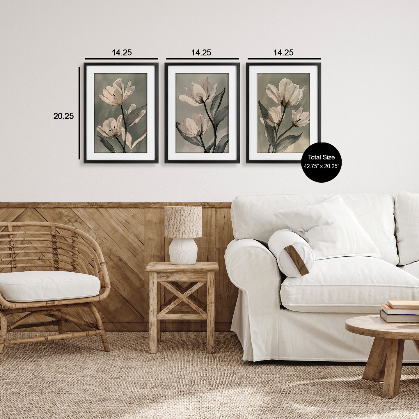 Stupell Industries Flower Trios Portraits 3 Piece Black Framed Print Under Glass Set, design by Annabelle Hall