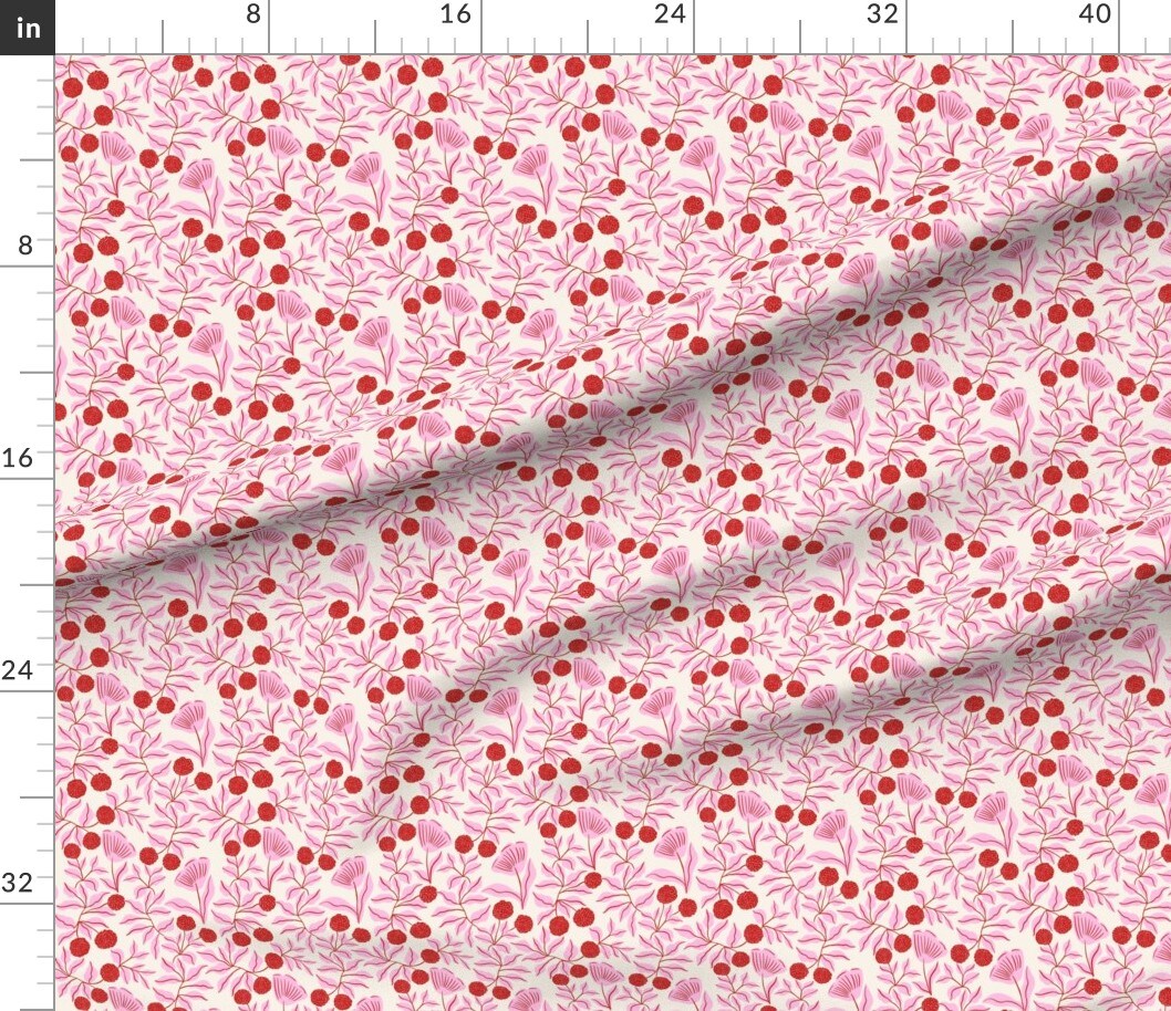 Various Fabrics by the Yard or Fat Quarter Pink Cream Flowers Leaves Vines Red Floral Valentines Flora Hand Drawn Floral Custom Printed Fabric by Spoonflower