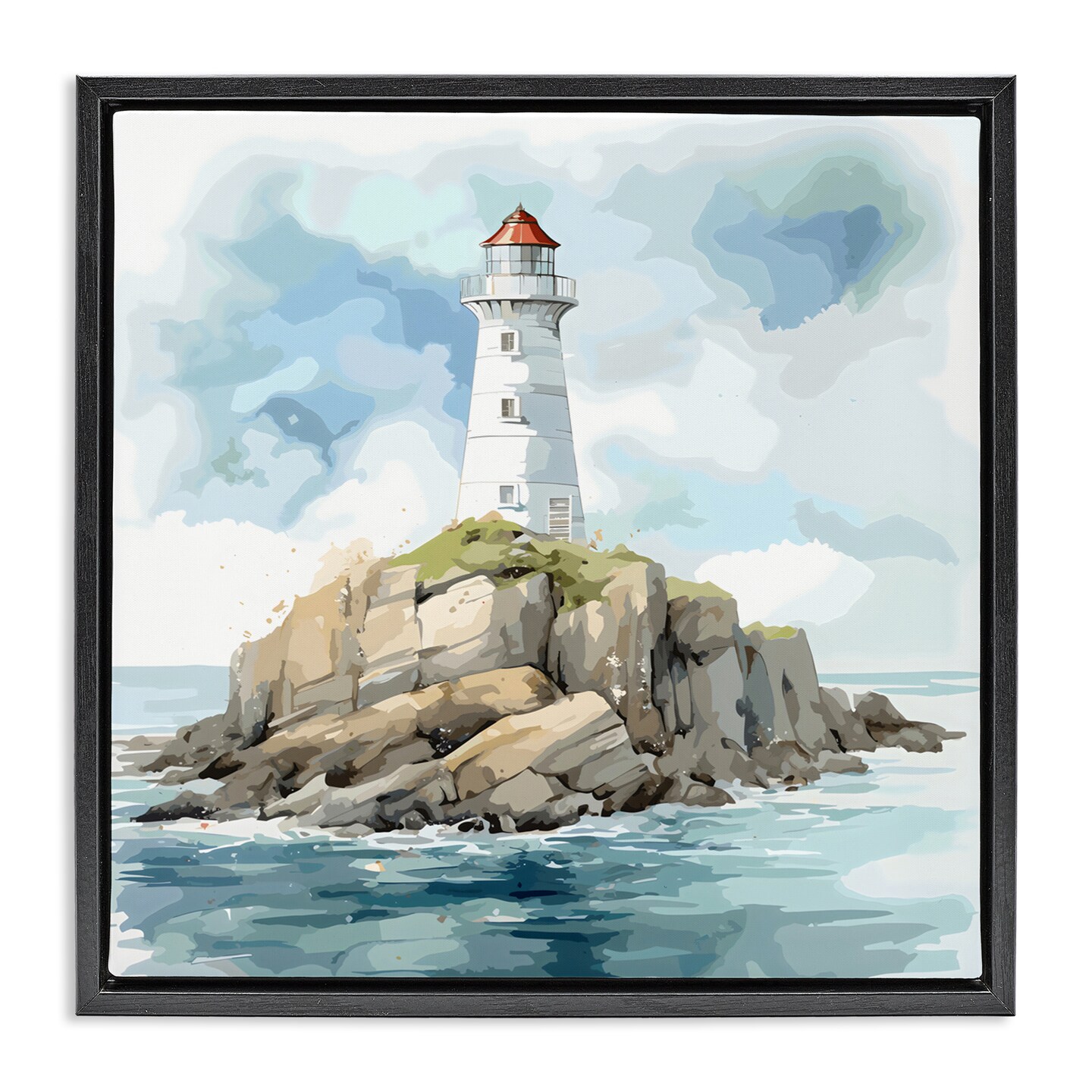 Stupell Industries Red Roof Lighthouse Black Framed Floater Canvas Wall Art, design by LSR Design Studio